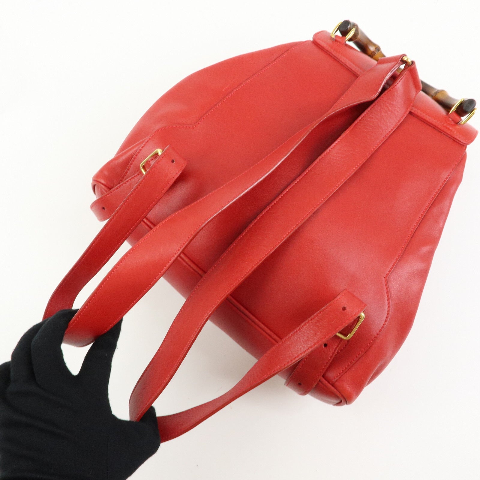 Gucci Bamboo Leather Backpack Rucksack Red 003・2058・0016