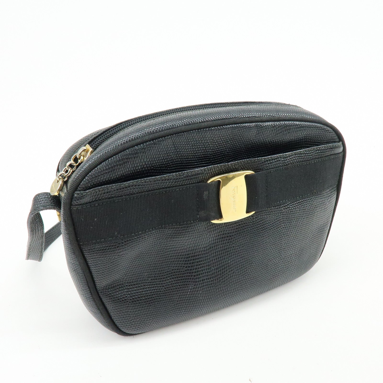 Ferragamo Vara Embossed Leather Shoulder Crossbody Bag Black