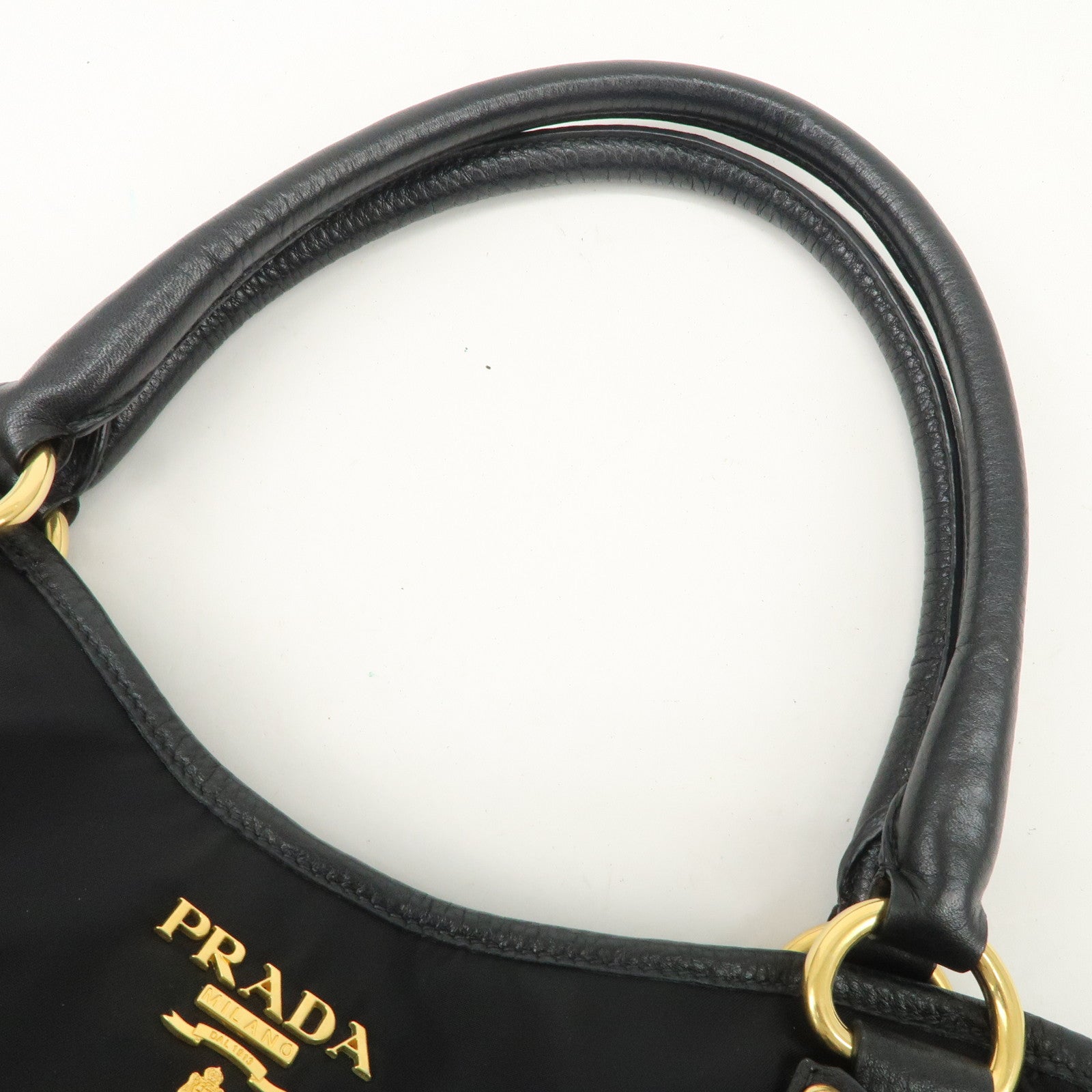 PRADA Nylon Leather Tote Bag Shoulder Bag Black Gold HDW BR4635 Used