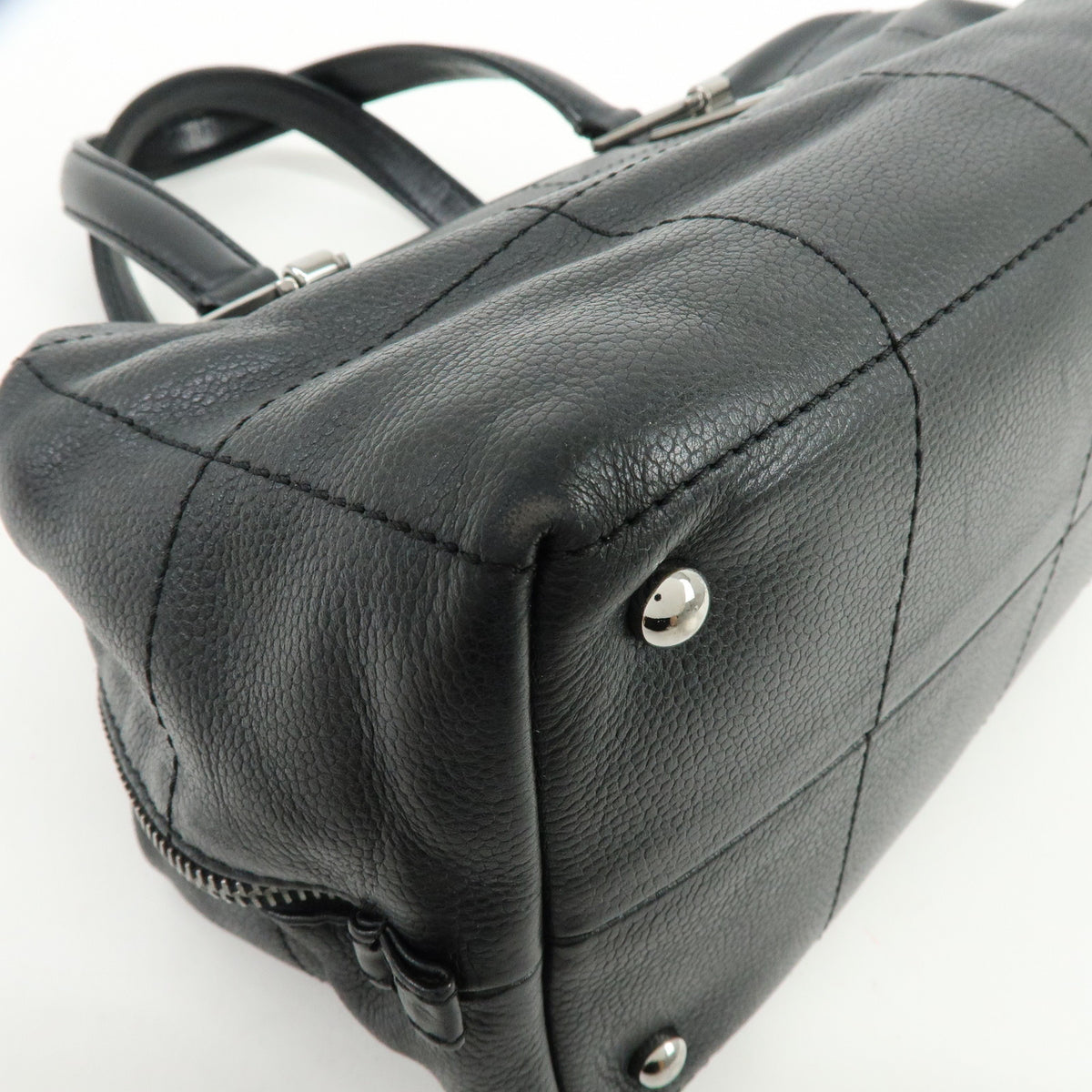 CHANEL Chocolate Bar COCO Mark Caviarskin Hand Bag Mini Boston Bag