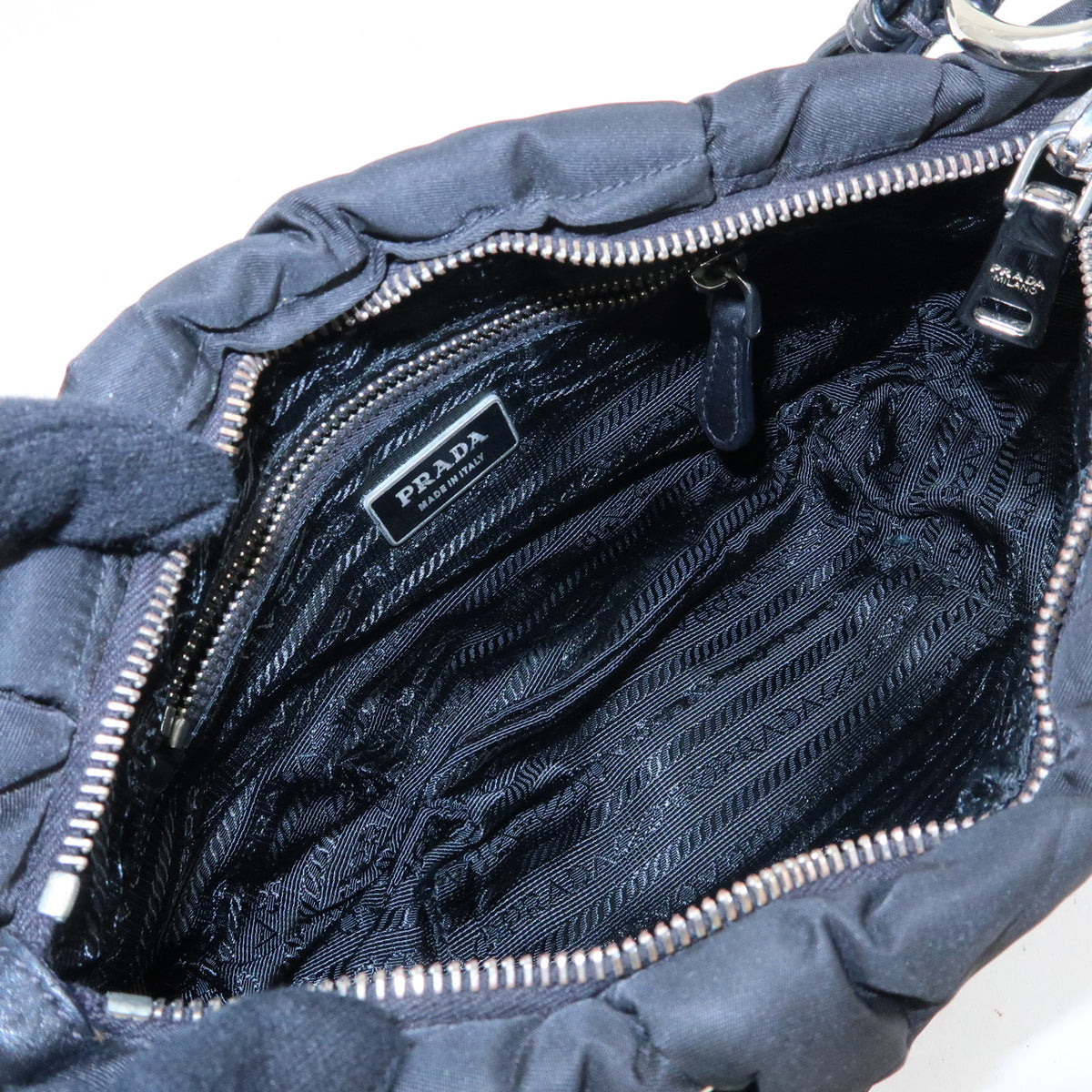 PRADA Tessuto Gathered Nylon Leather Shoulder Bag Hand Bag Black BN1704