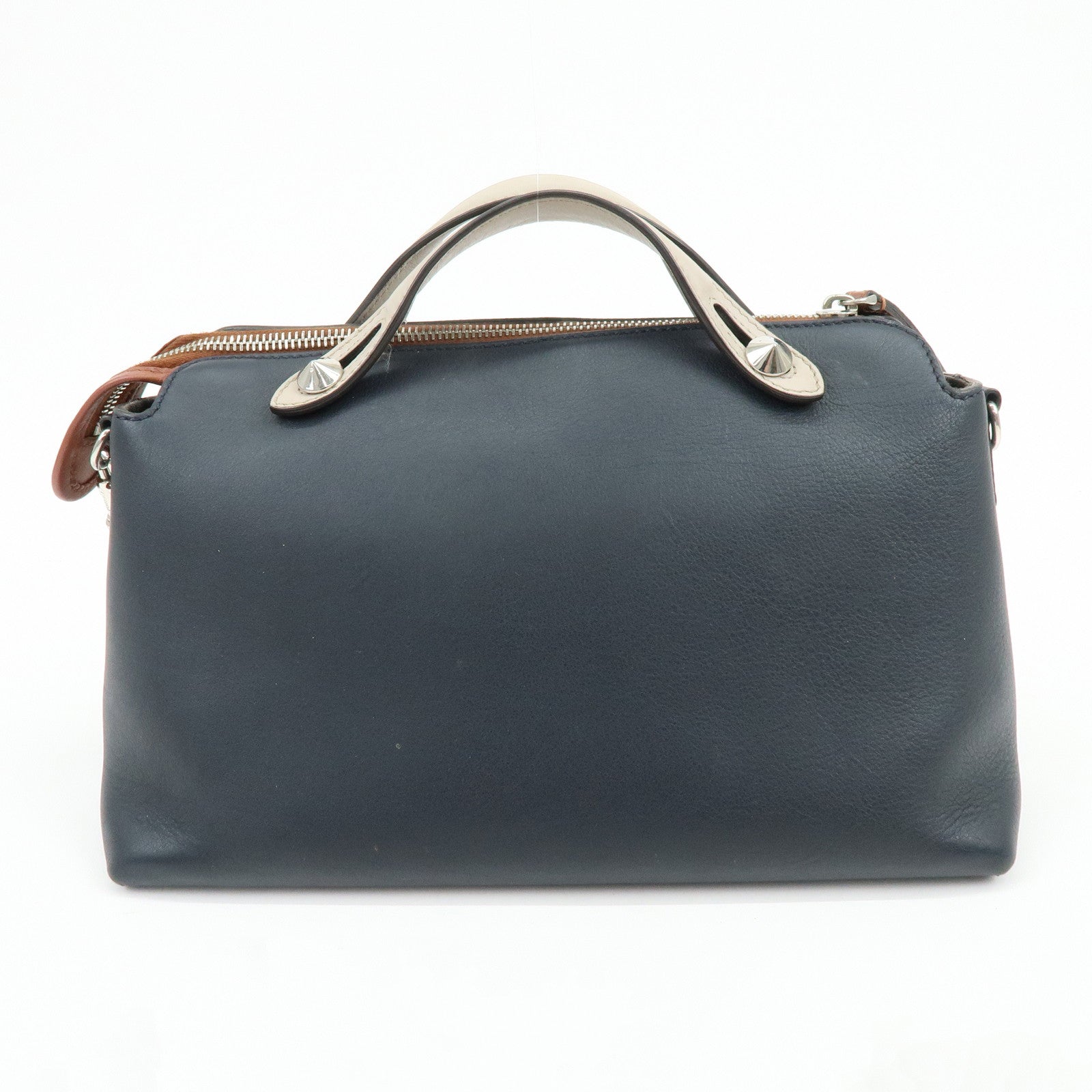 FENDI By The Way Medium Leather 2Way Hand Shoulder Bag Navy 8BL124