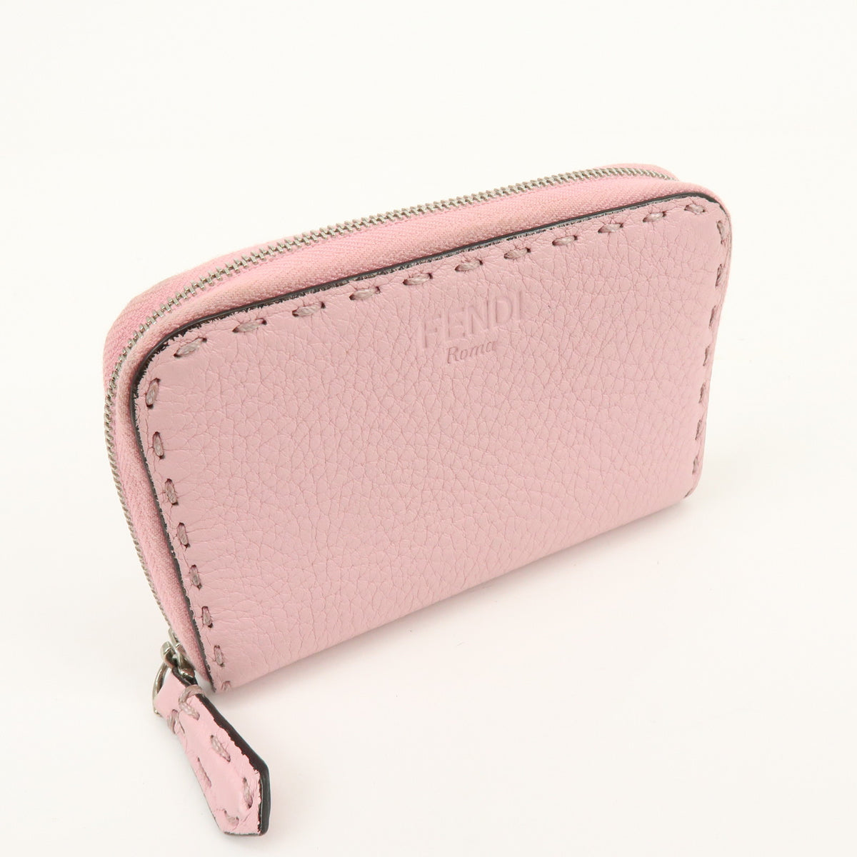 FENDI Selleria Leather Compact Zippy Wallet Pink 8M0313