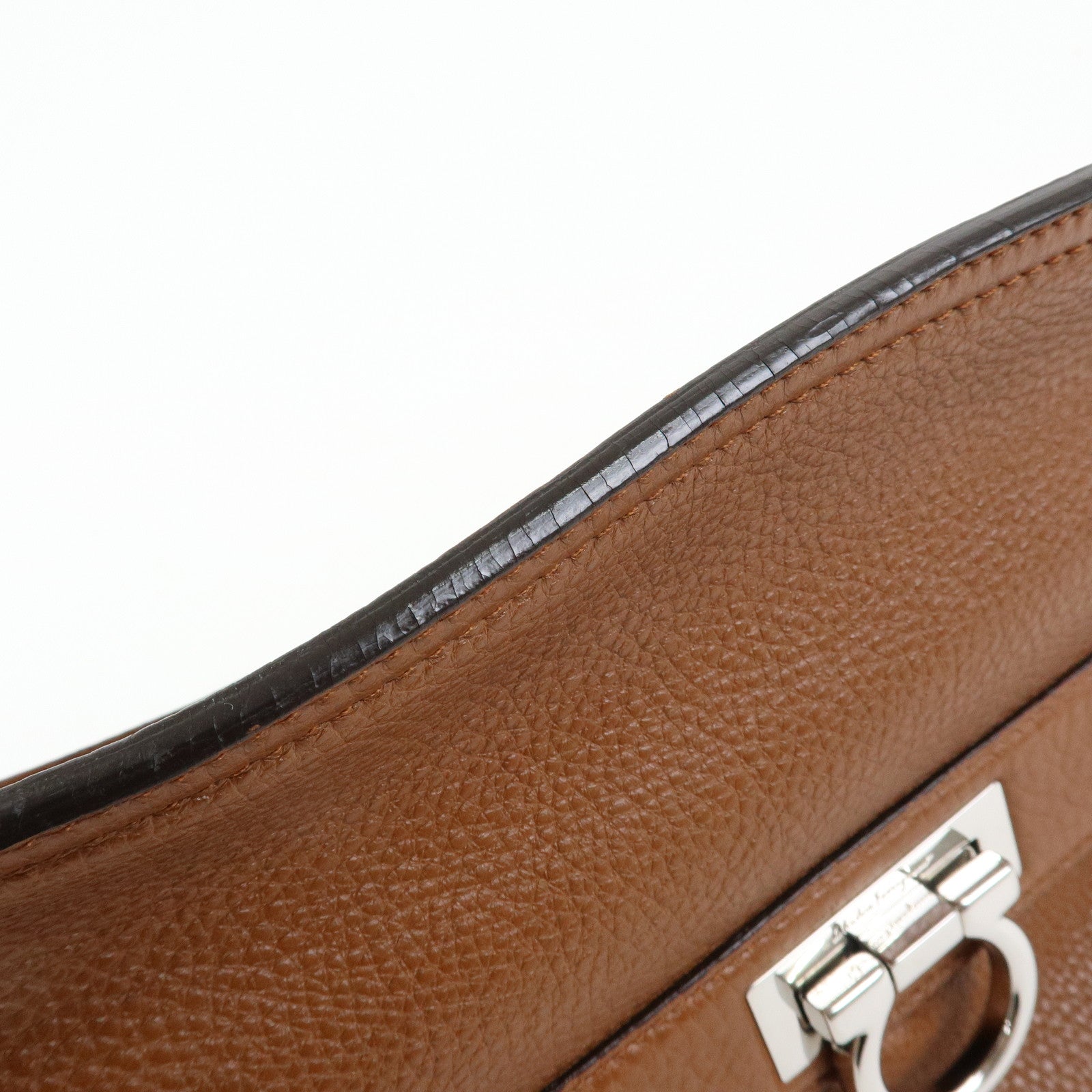 Ferragamo Gancini Leather Shoulder Bag Hand Bag Brown
