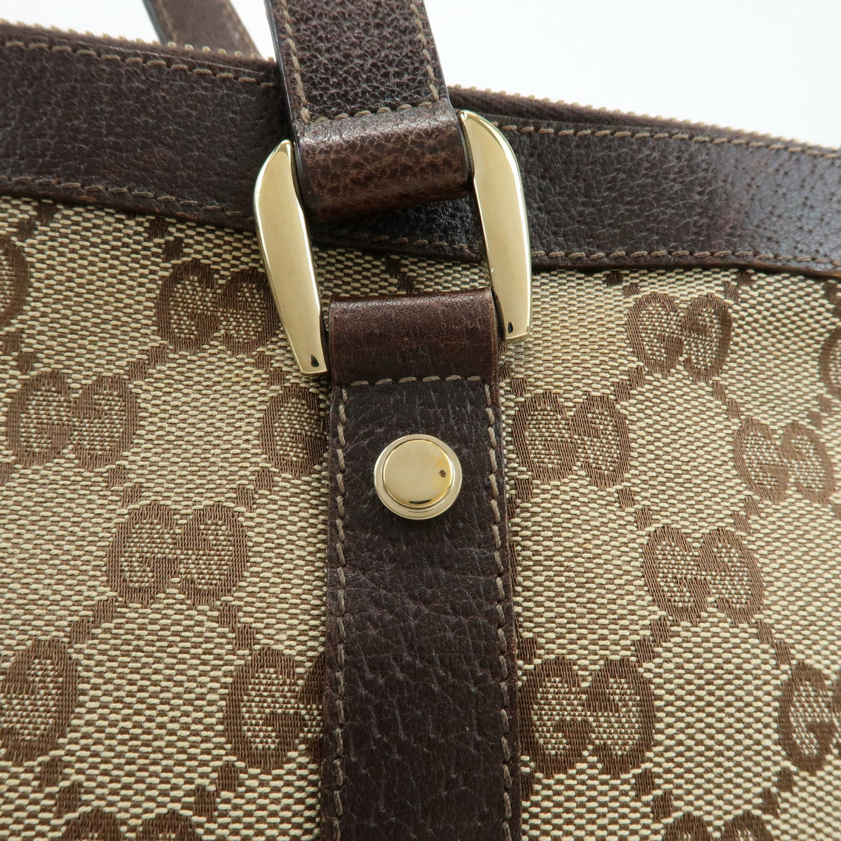GUCCI Abbey GG Canvas Leather Tote Bag Hand Bag Beige Brown 141470