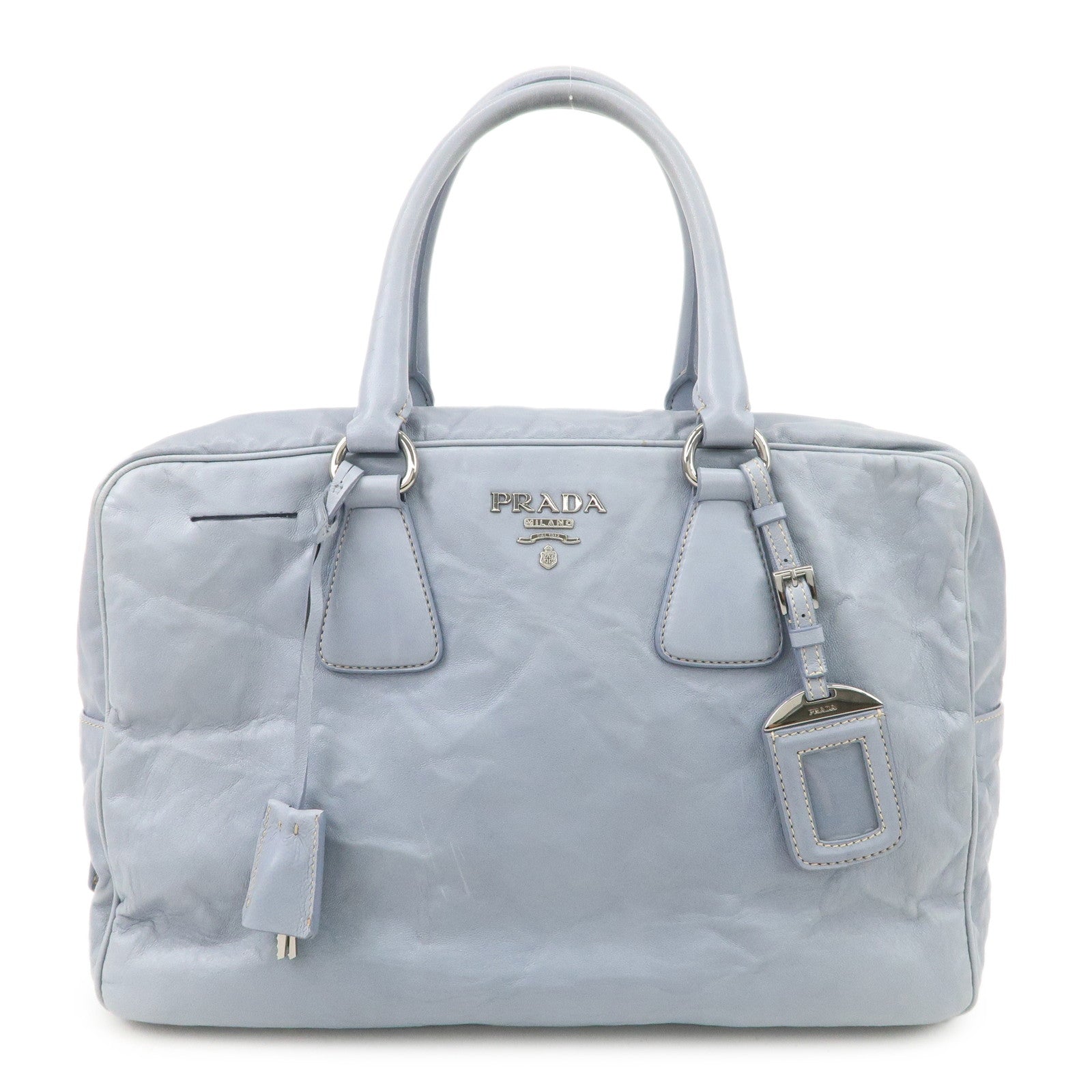 PRADA Logo Leather Shoulder Bag Hand Bag Blue BL094F Used