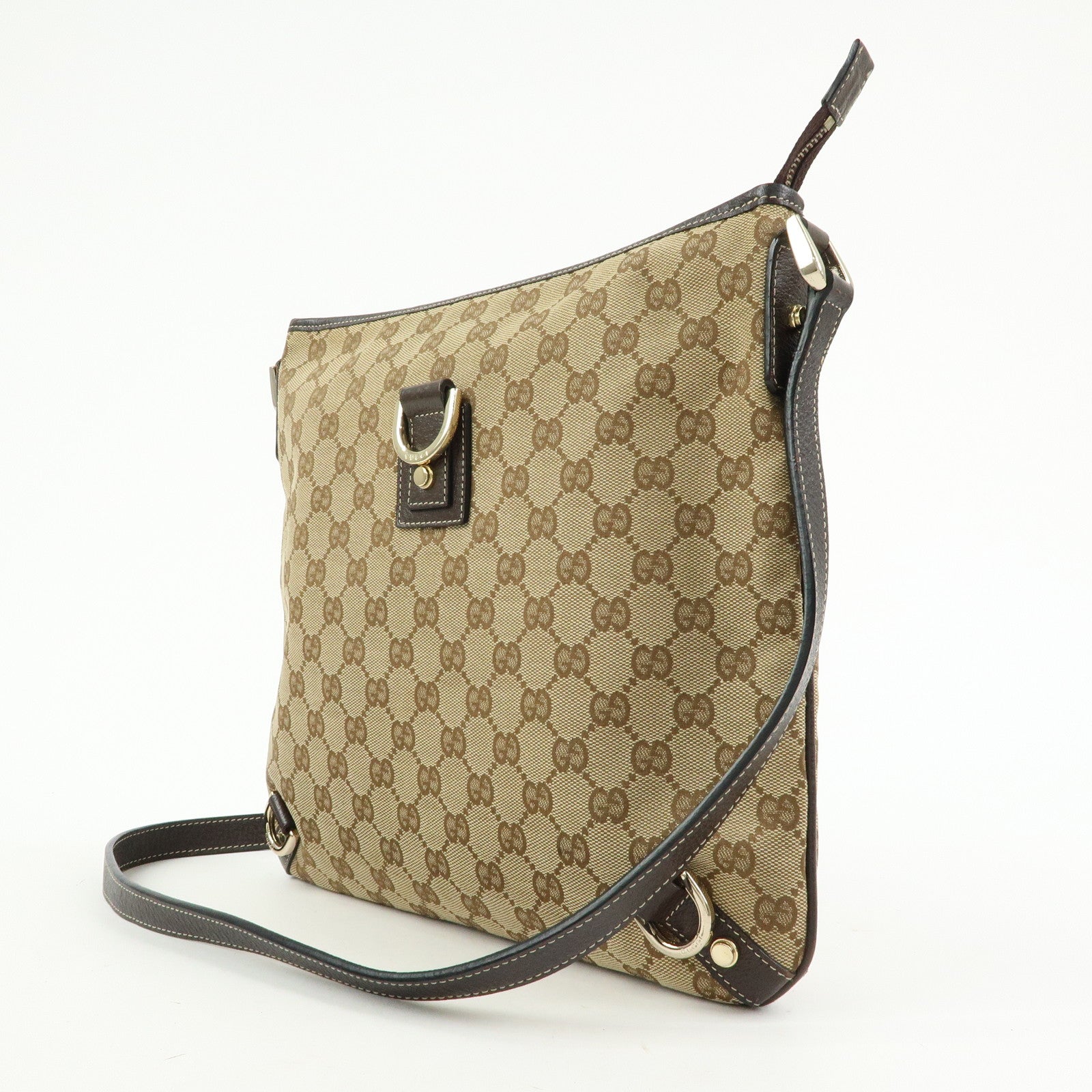 GUCCI Abbey GG Canvas Leather Shoulder Crossbody Bag Brown 131326