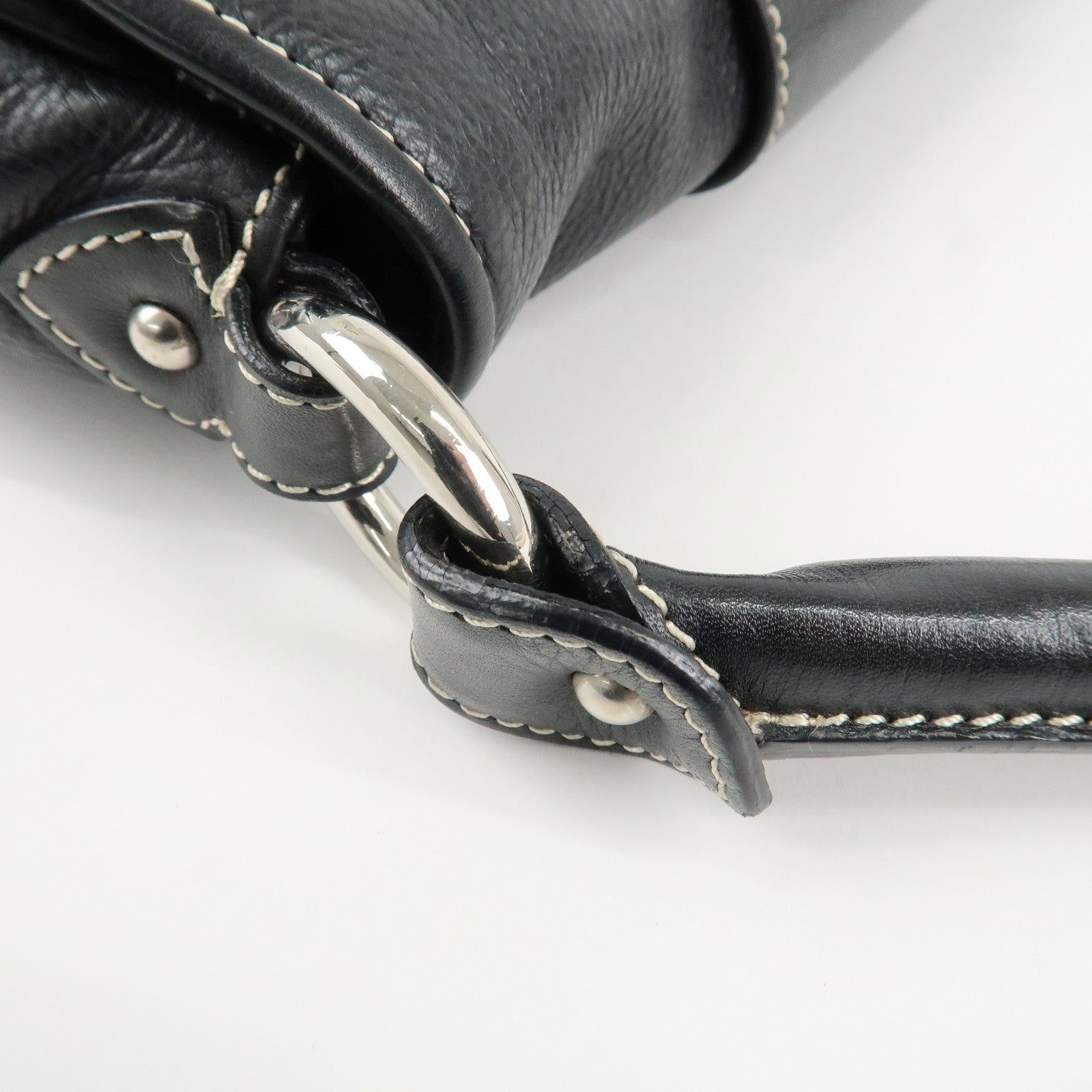 Christian Dior CD Logo Leather Shoulder Bag Hand Bag Black Used