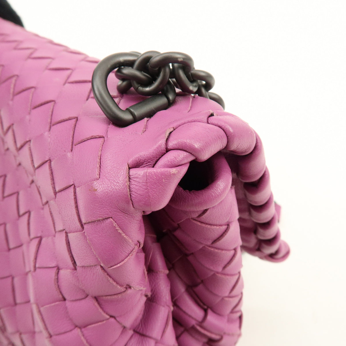 BOTTEGA VENETA Intrecciato Leather Chain Shoulder Bag Purple