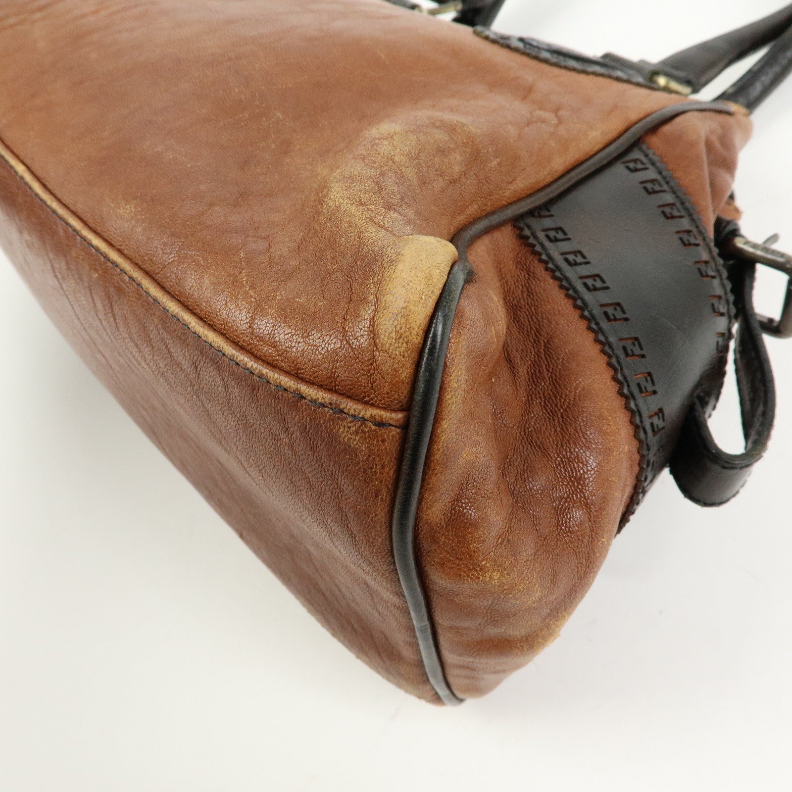 FENDI Ethonico Leather Tote Bag Shoulder Bag Brown 8BN157