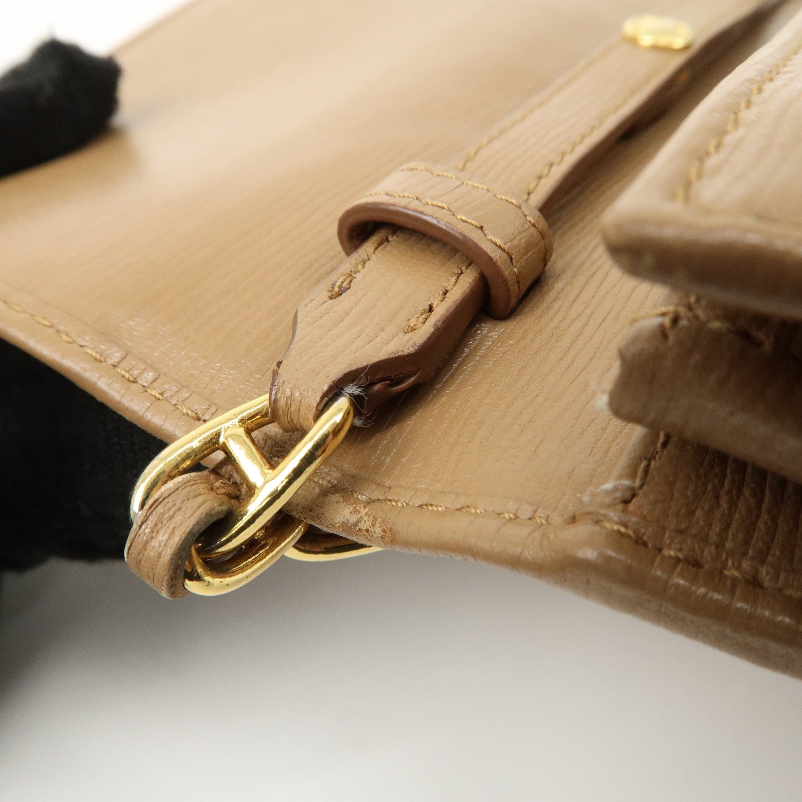 PRADA Logo Leather Chain Wallet WOC Beige Gold Hardware 1MT290 Used