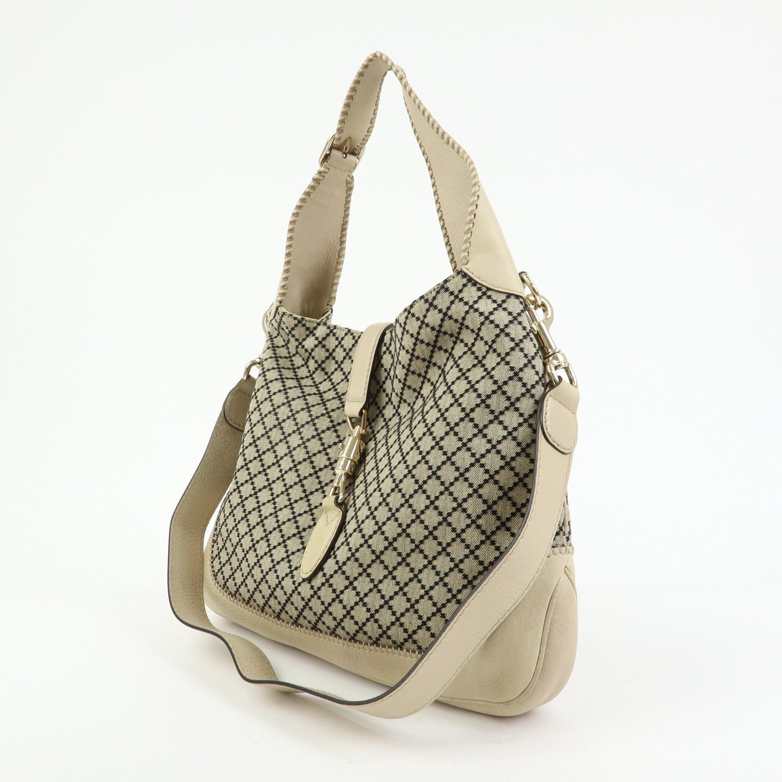 GUCCI New Jackie Bamboo Diamante Canvas Leather 2Way Bag 246907