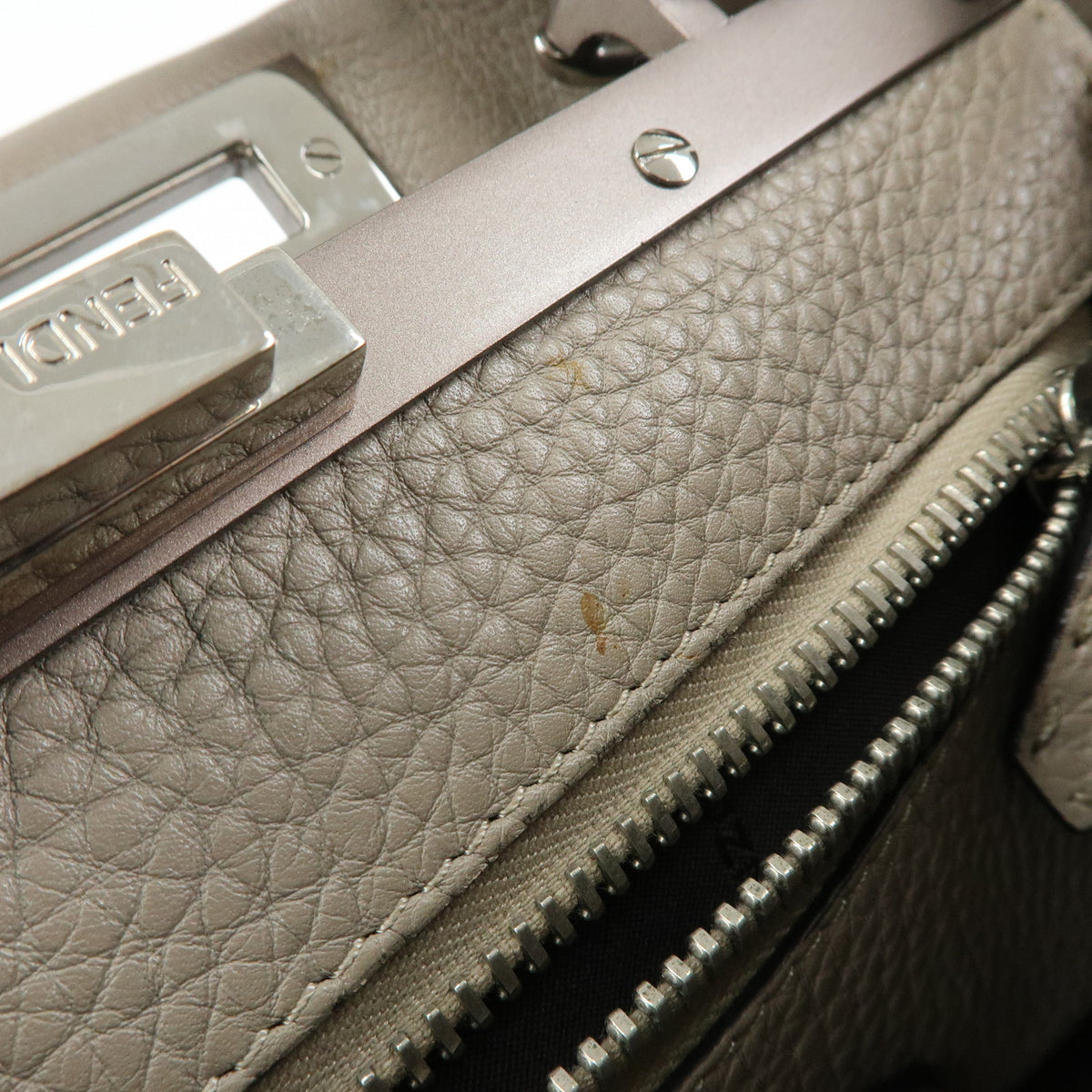 FENDI Peekaboo Medium Leather 2Way Bag Hand Shoulder Bag Greige 8BN290