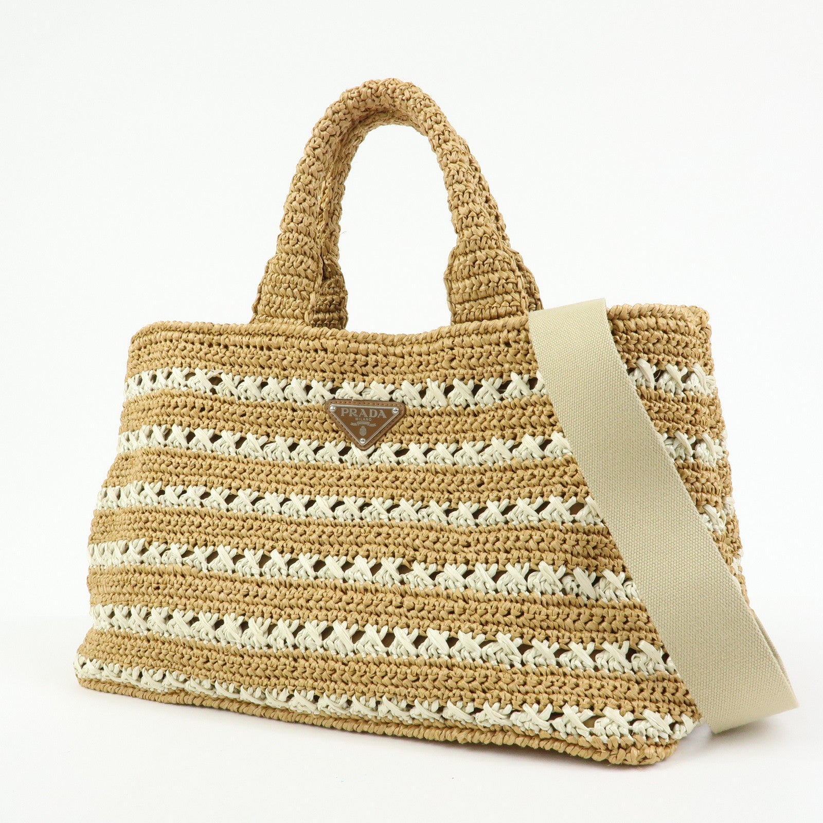 PRADA Canapa Raffia 2Way Bag Hand Bag Shoulder Bag Beige BN2888