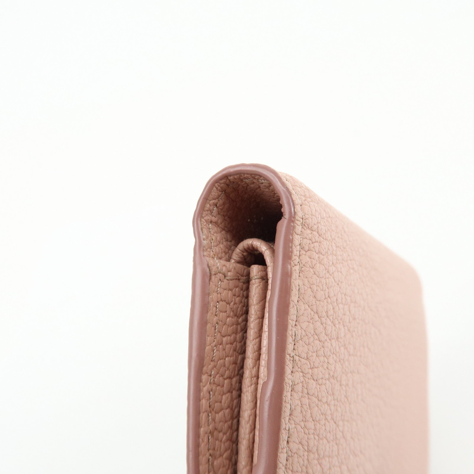 MIU MIU Logo Madras Leather Bi-fold Compact Wallet Pink