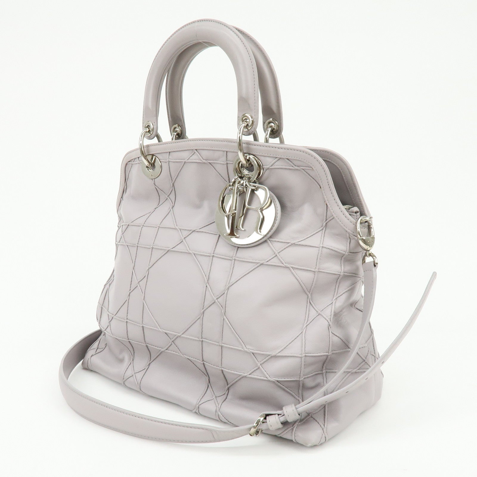 Christian Dior Granville Cannage Leather 2Way Hand Shoulder Bag Purple