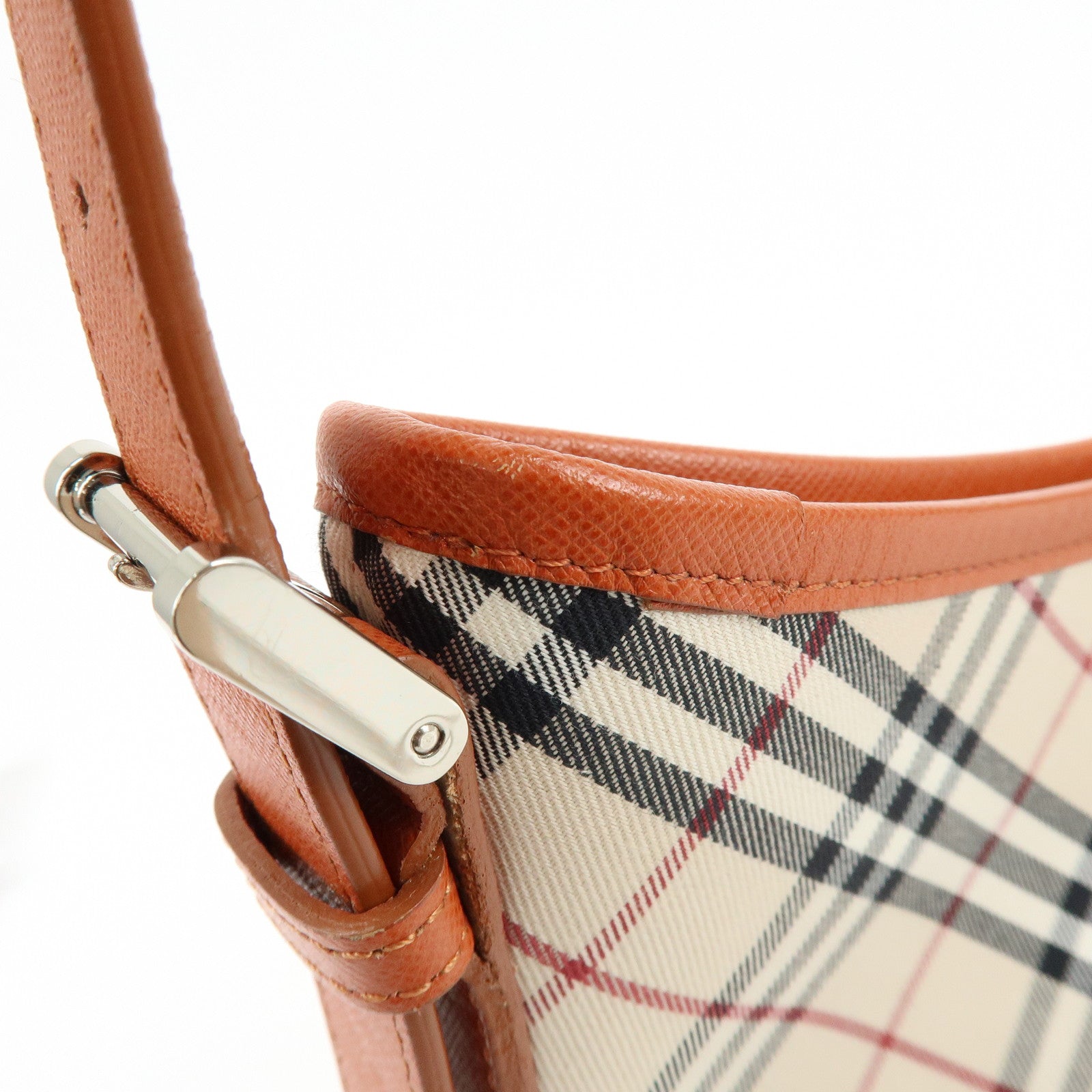 BURBERRY Nova Plaid Canvas Leather Shoulder Bag Beige