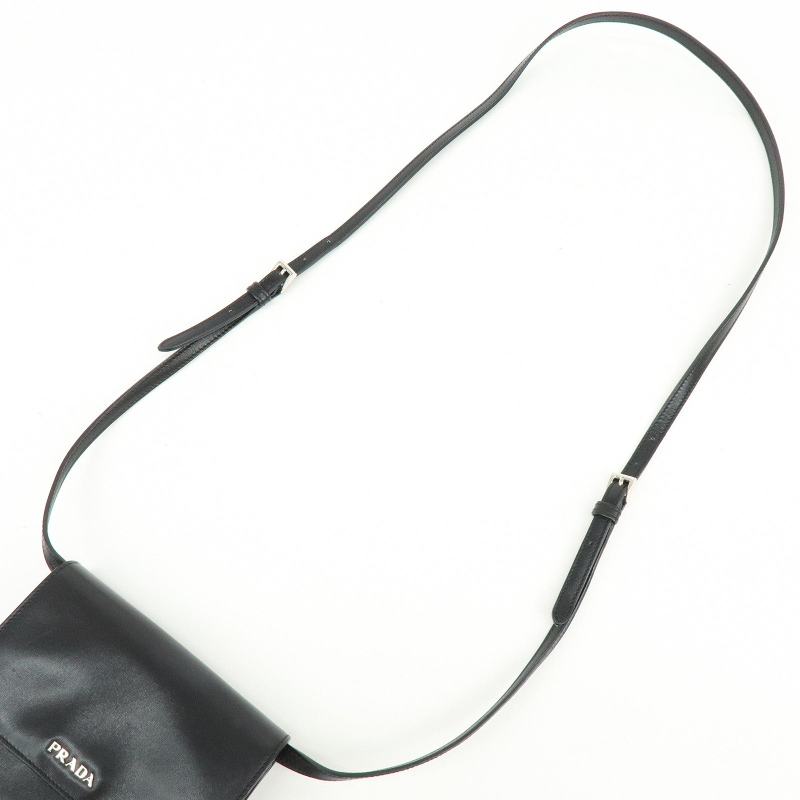 PRADA Leather 2Way Mini Shoulder Crossbody Bag Clutch Bag Black BT1031