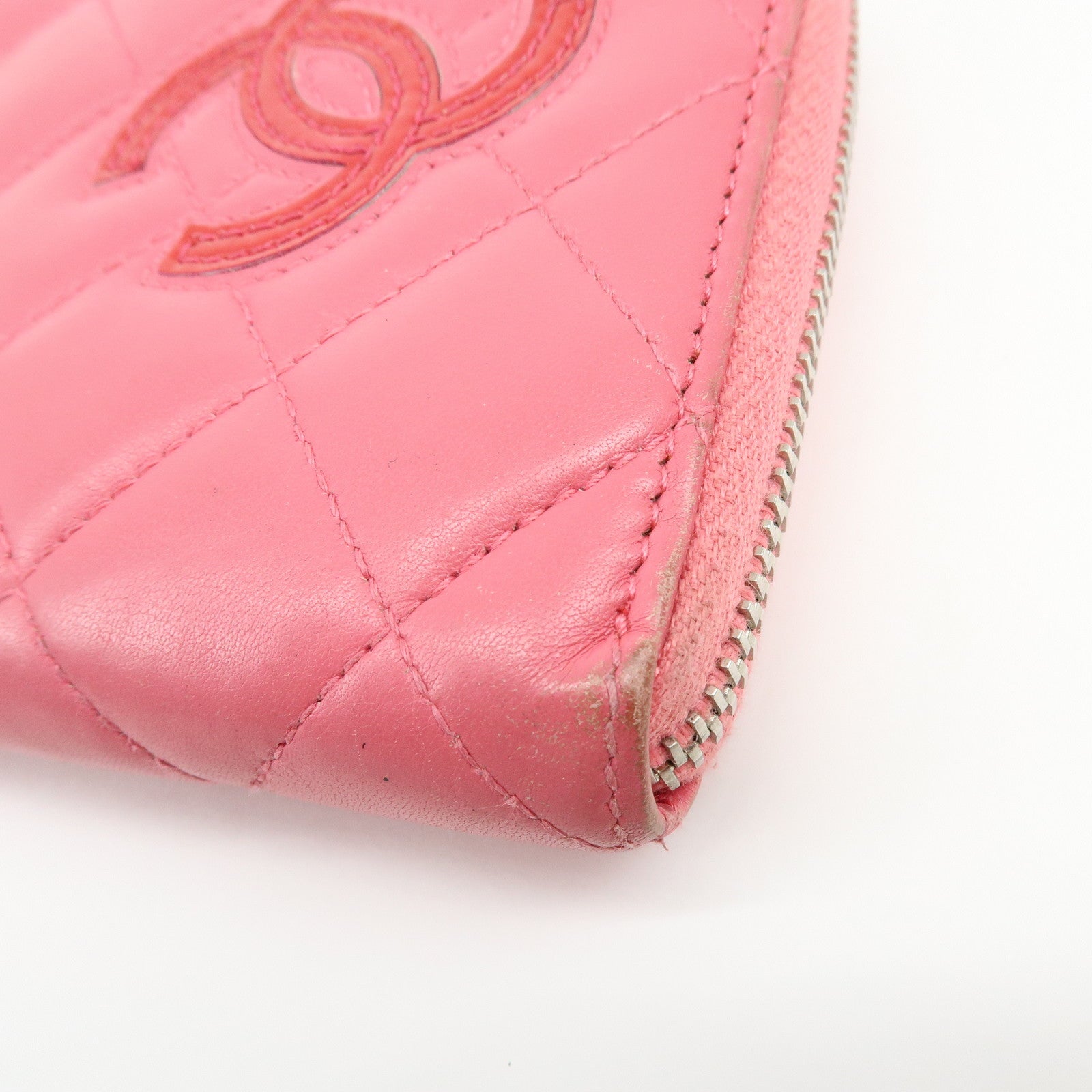 CHANEL COCO Mark Matelasse Lamb Skin Patent Leather Long Zip Wallet