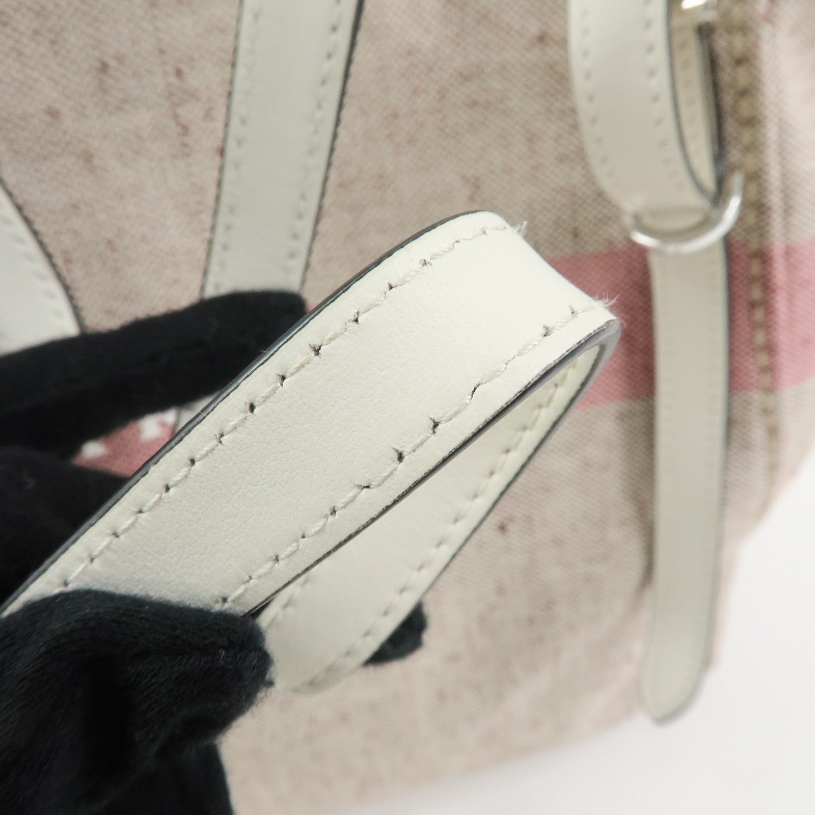 PRADA Logo Canvas Leather Tote Bag Shoulder Bag Natural Pink