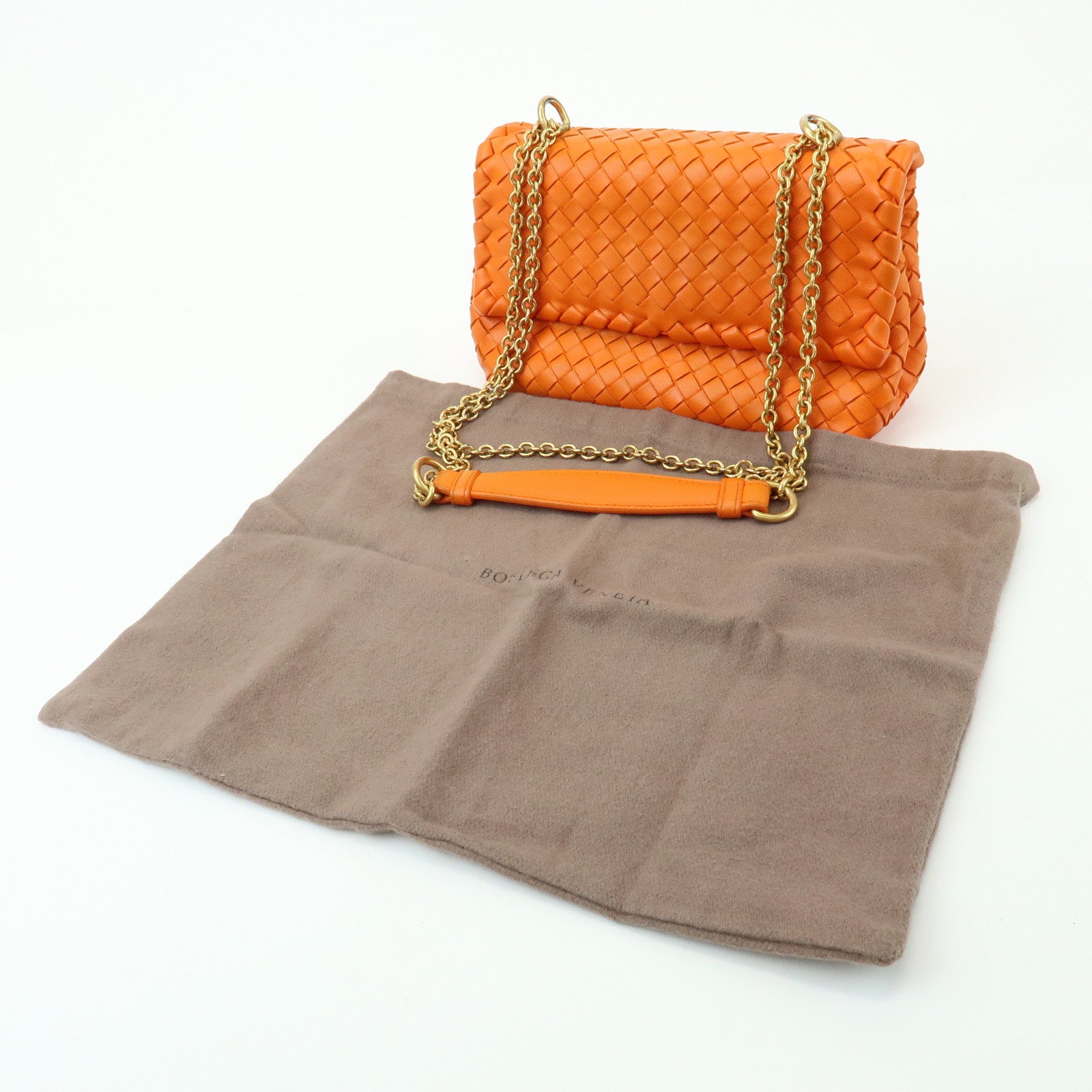 BOTTEGA VENETA Intrecciato Leather Chain Shoulder Bag Orange