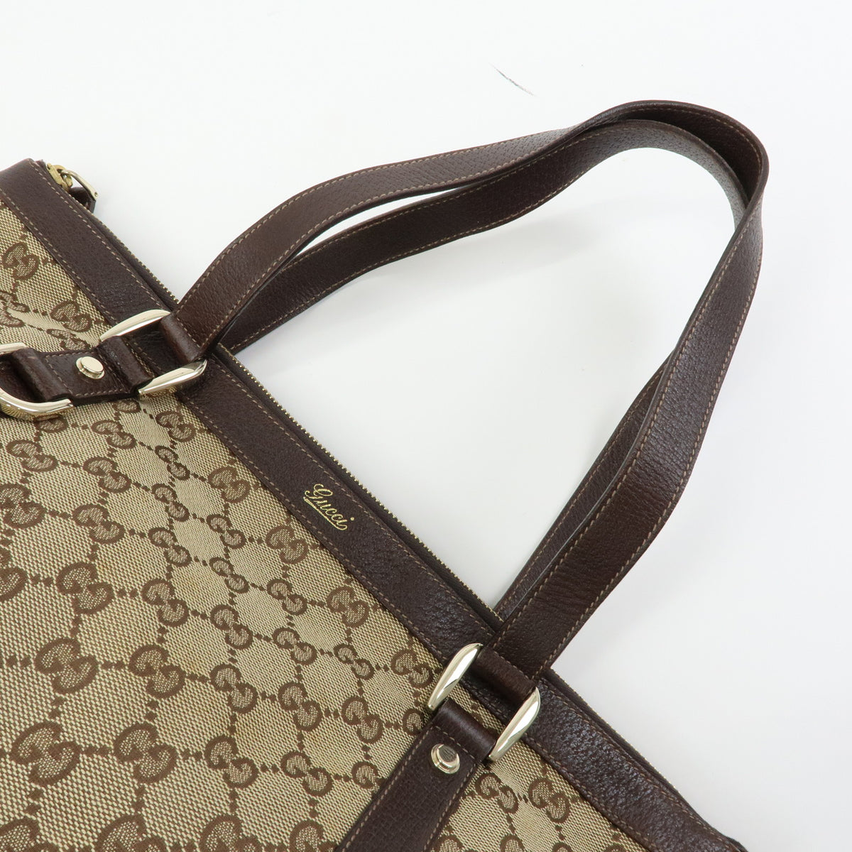 GUCCI Abbey GG Canvas Leather Tote Bag Hand Bag Beige Brown 141470