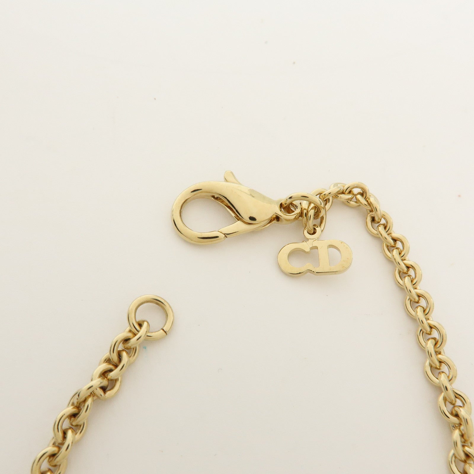 Christian Dior Logo Metal Rhinestone Pendant Necklace Gold