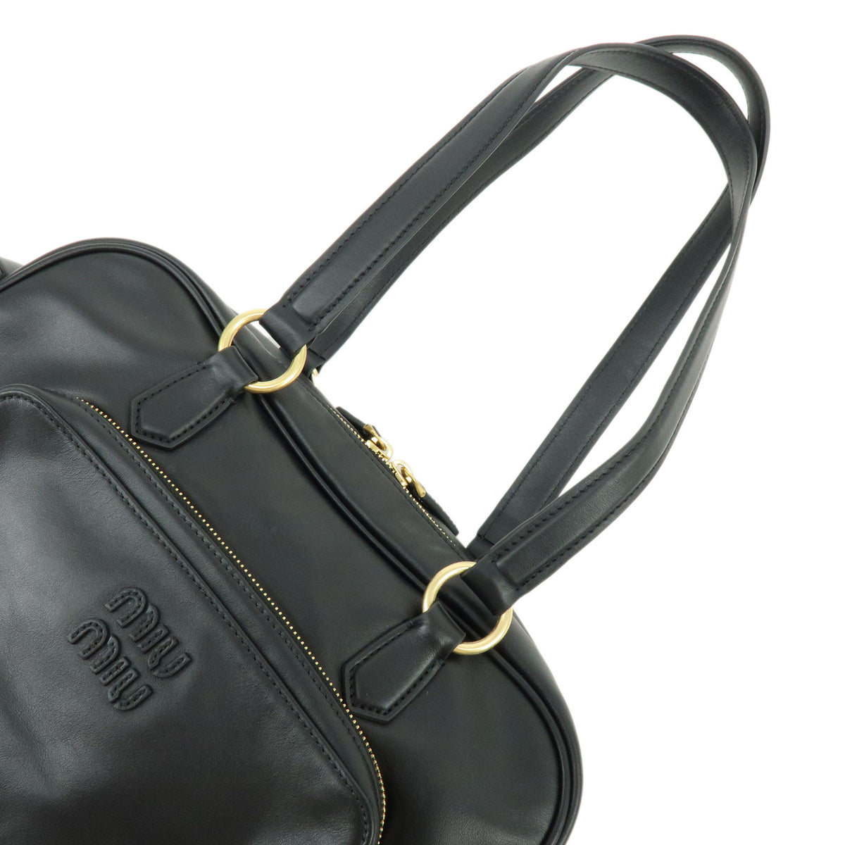 MIU MIU Pocket Top Handle Bag Nappa Leather Boston Bag Black 5BB179