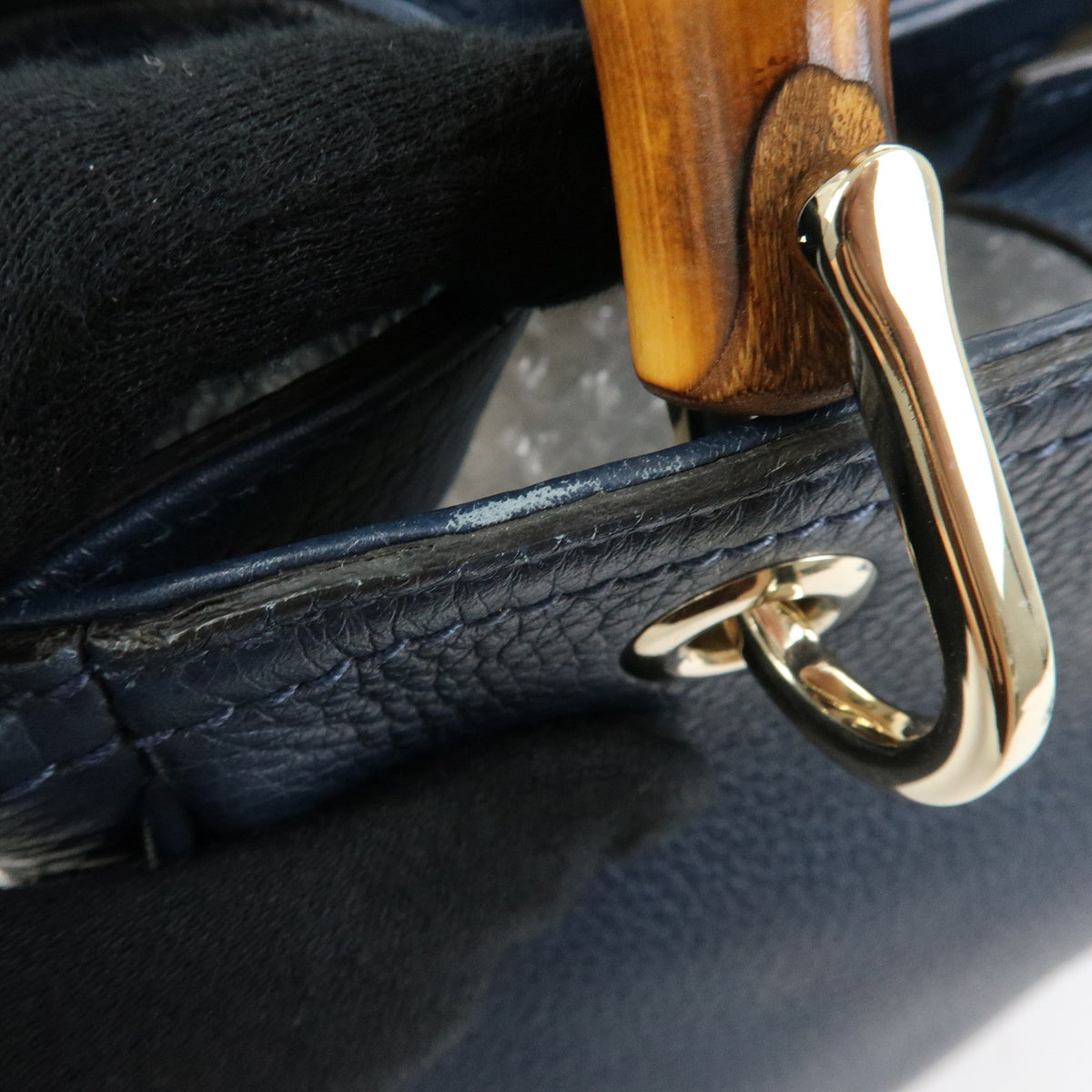 GUCCI Bamboo Leather 2Way Bag Hand Bag Shoulder Bag Blue 336032