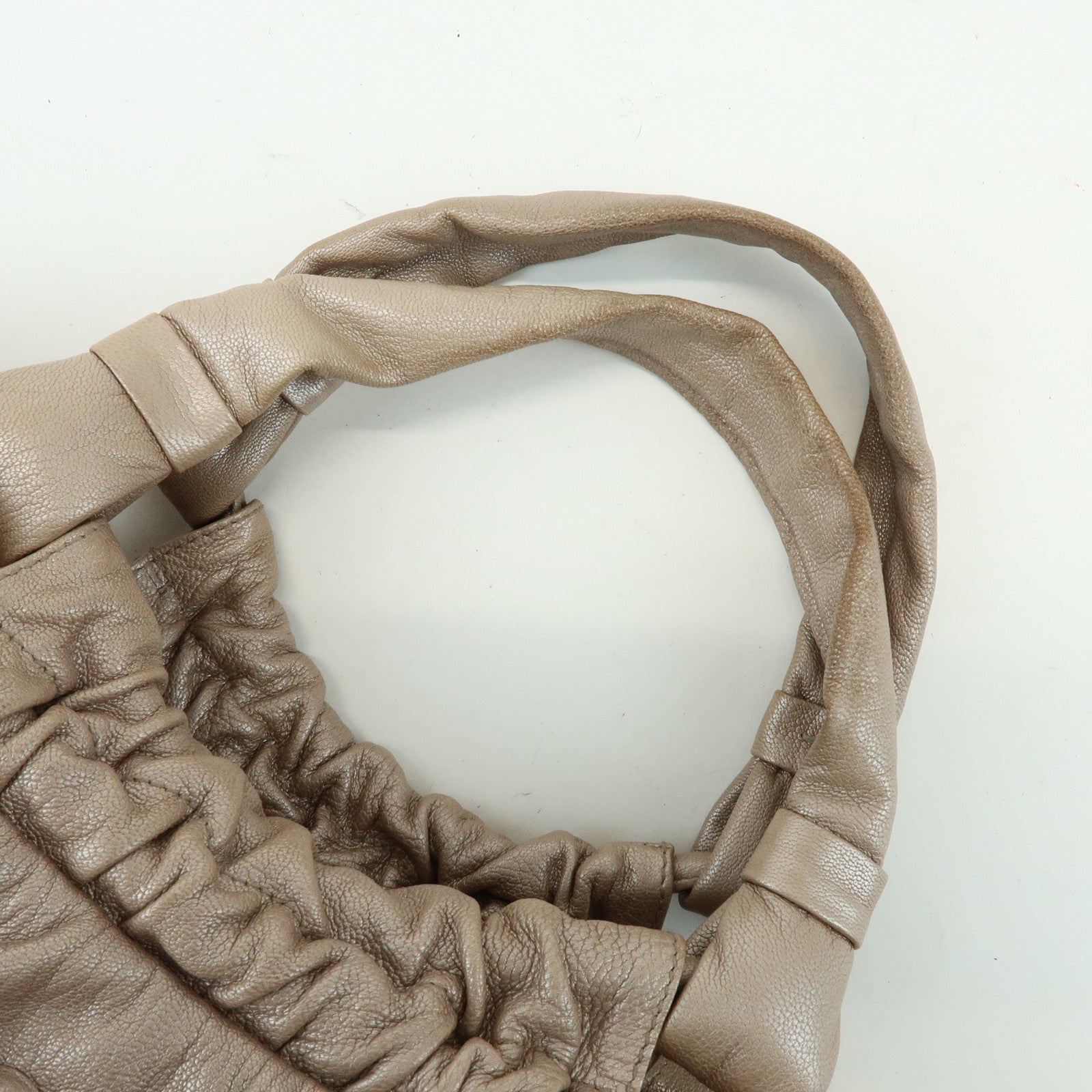 Ferragamo Gancini Leather Hand Bag Shoulder Bag Braid Pink Beige