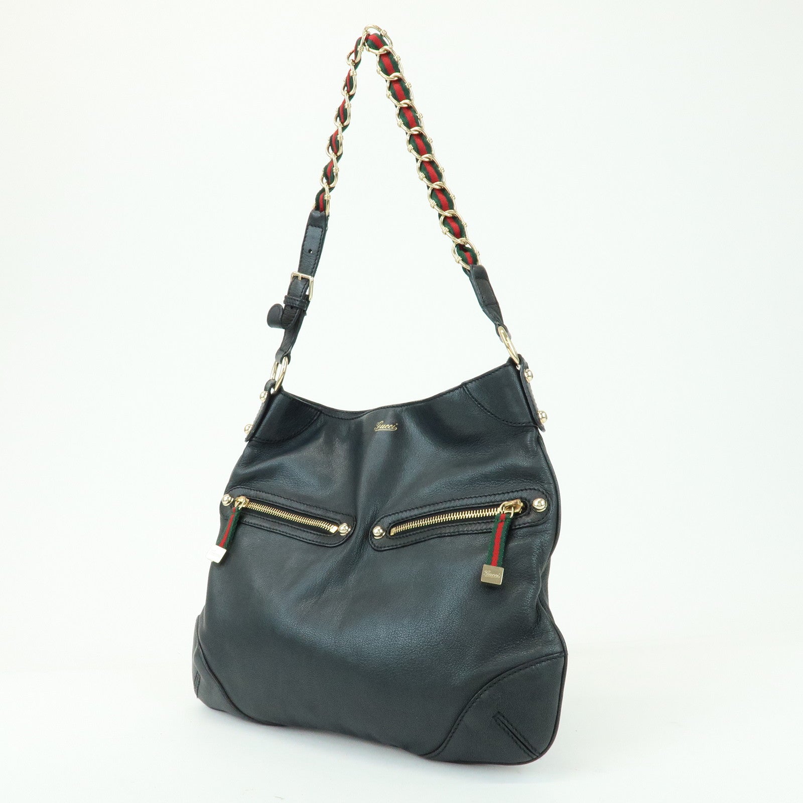 GUCCI Sherry Leather Shoulder Bag Hand Bag Black 154392