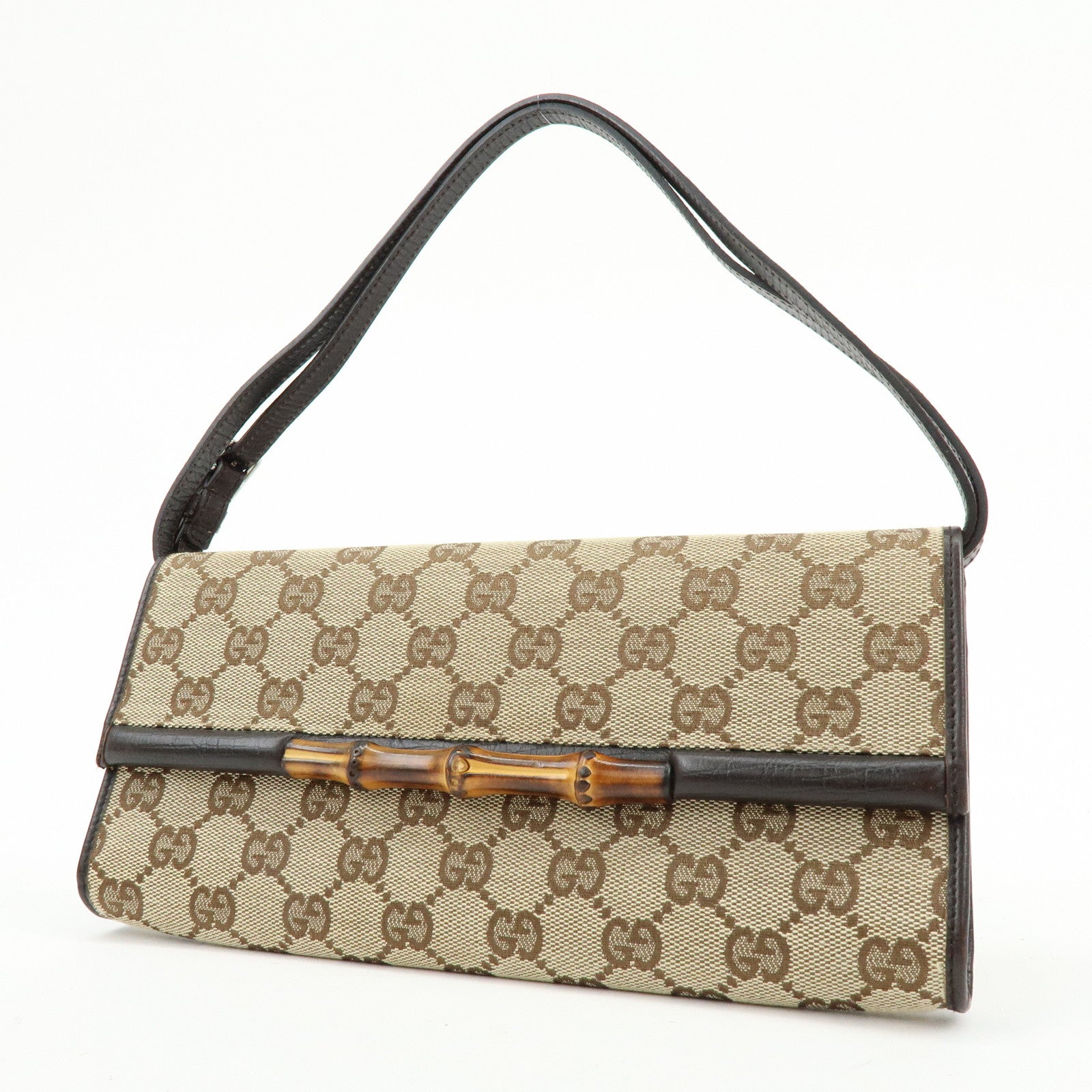 GUCCI Bamboo GG Canvas Leather 2Way Bag Hand Bag Beige Brown 117594