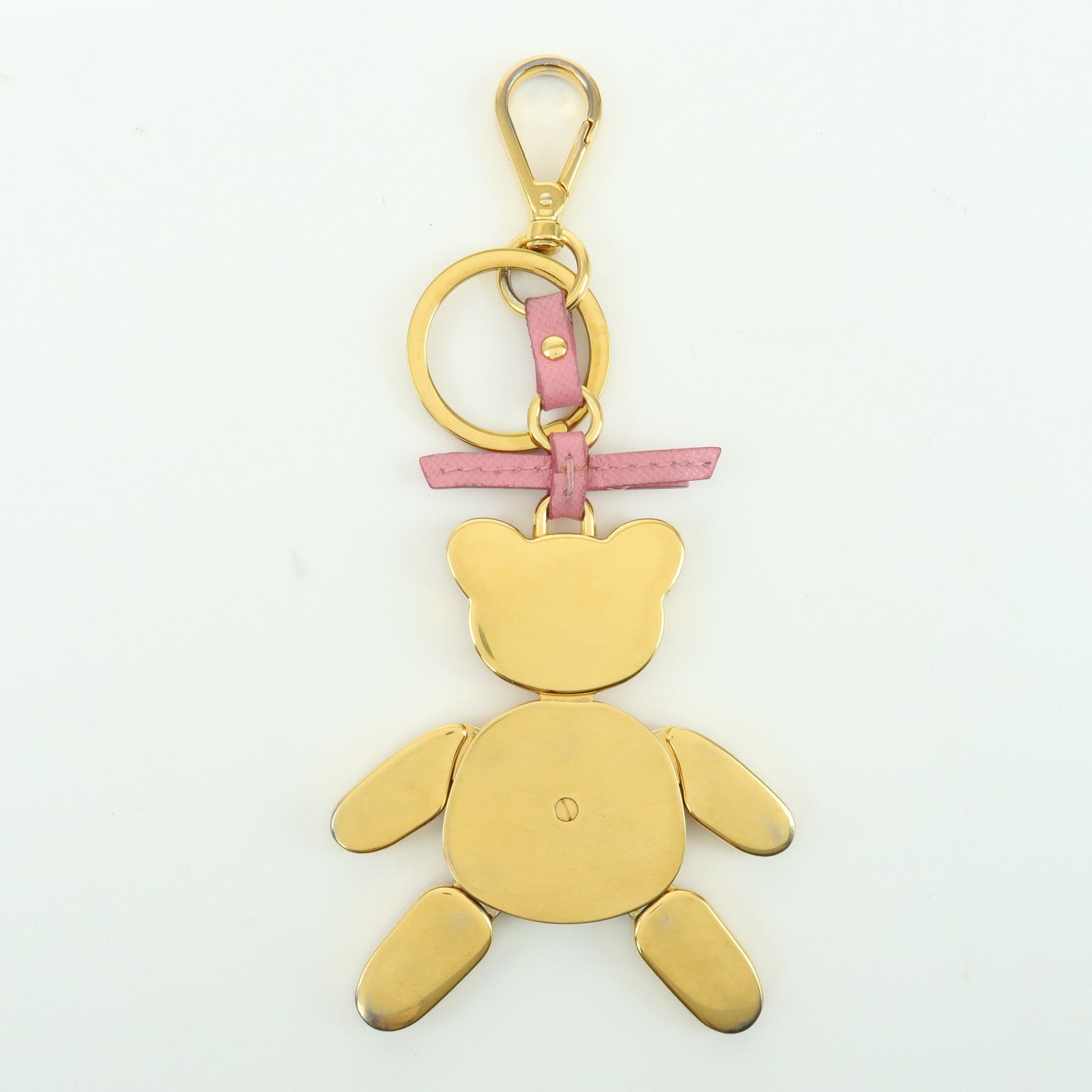 PRADA Metal Saffiano Leather Bag Charm Key Charm Bear Motif Pink