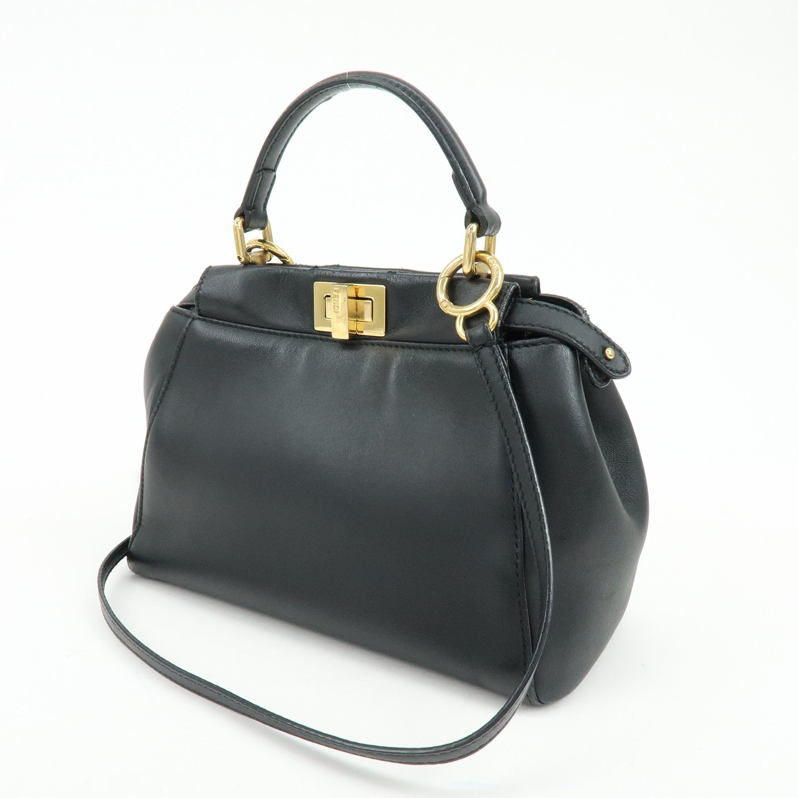 FENDI Peekaboo Mini Leather 2Way Shoulder Bag Hand Bag Black 8BN244