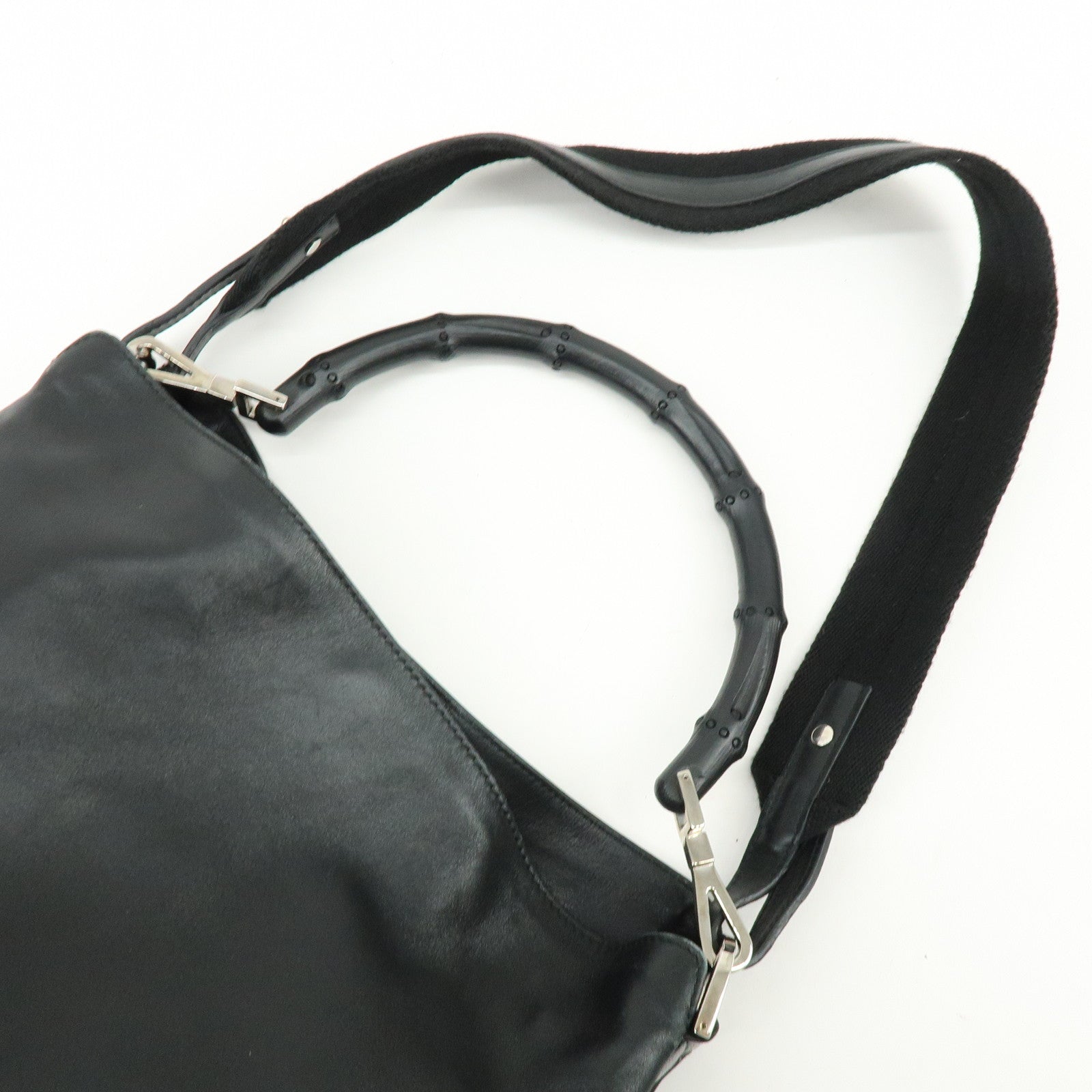 GUCCI Bamboo Leather 2Way Bag Shoulder Bag Hand Bag Black 002058