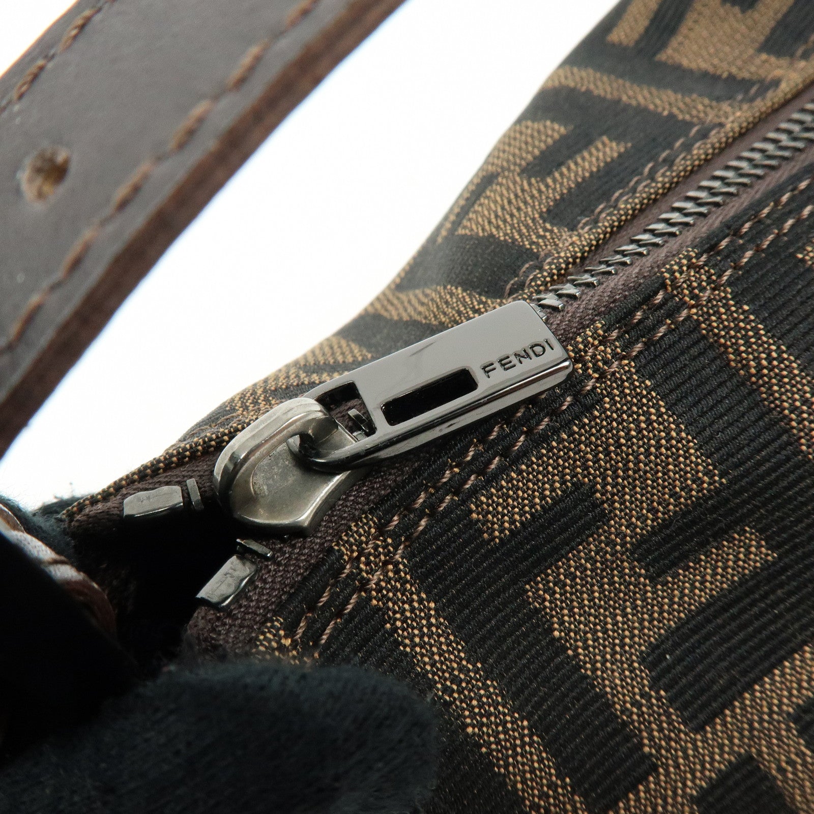 FENDI Zucca Canvas Leather Mini Pochette Pouch Hand Bag Brown 8N0001