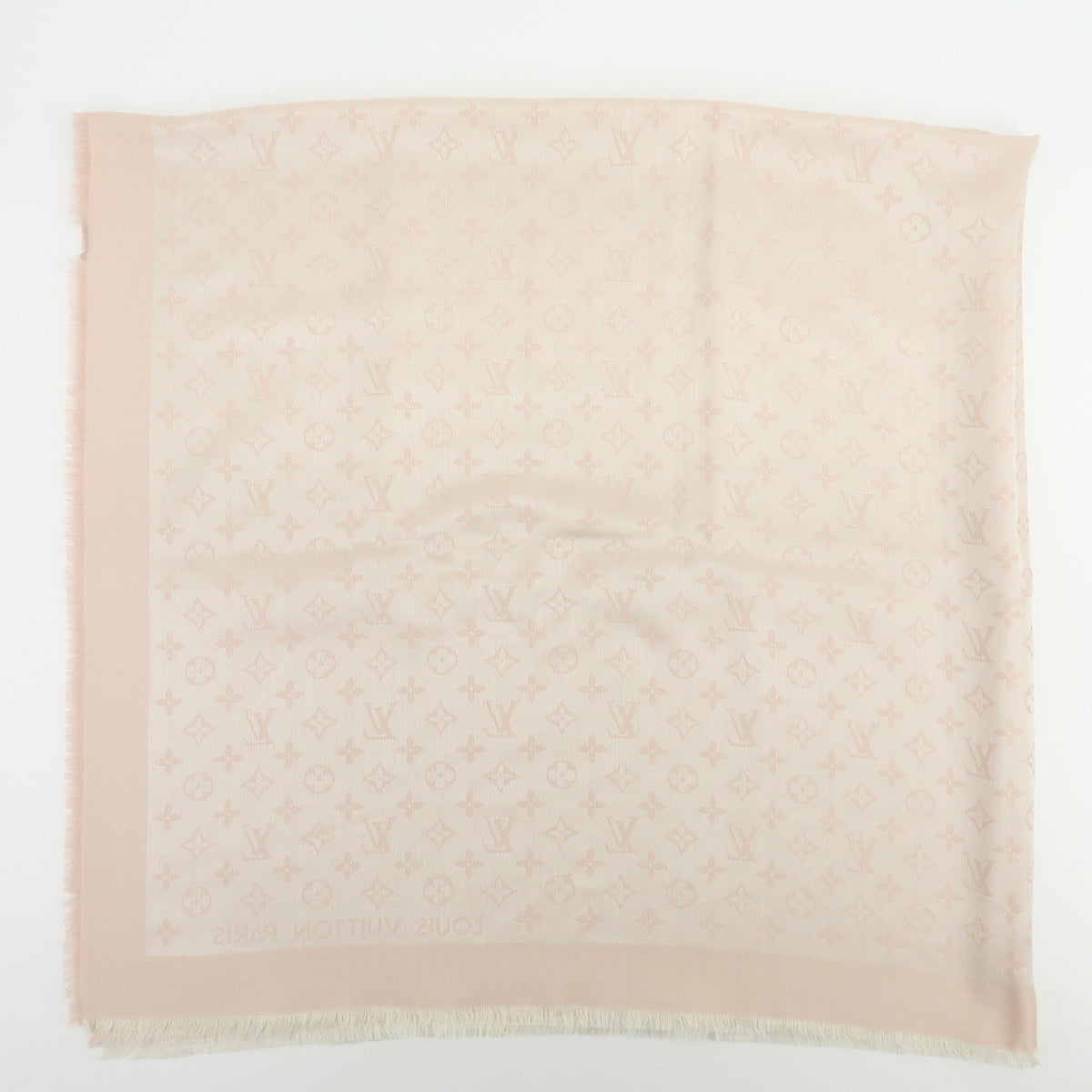 Louis Vuitton Monogram Silk Wool Scarf Shawl Light Pink