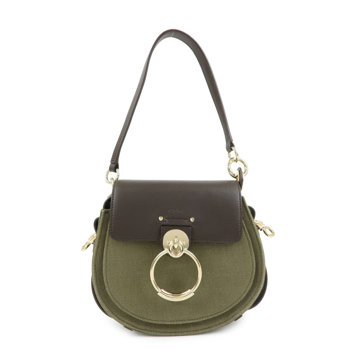 Chloe Tess Small Canvas Leather 2Way Bag Hand Bag Brown Green
