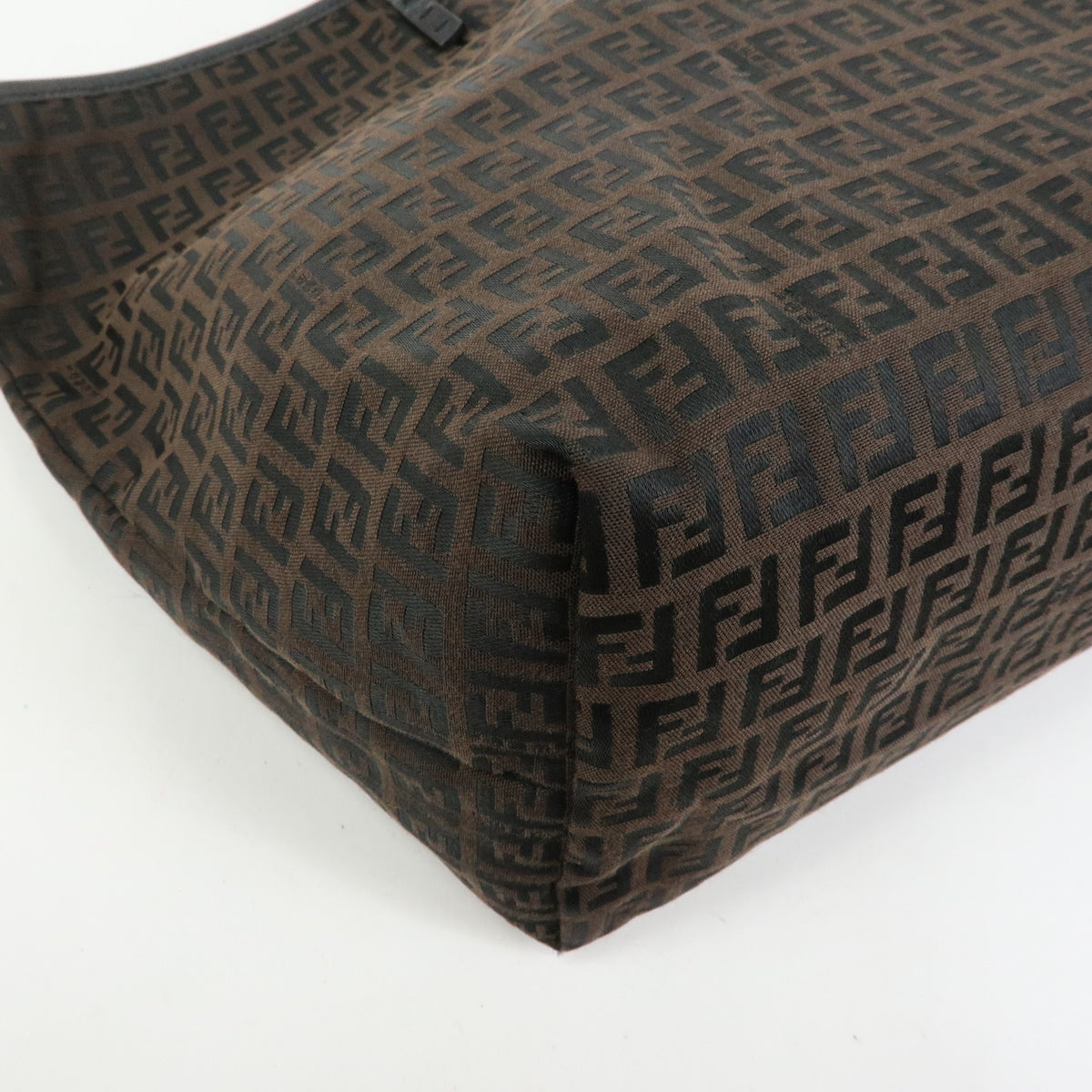 FENDI Zucchino Canvas Leather Tote Bag Black Brown