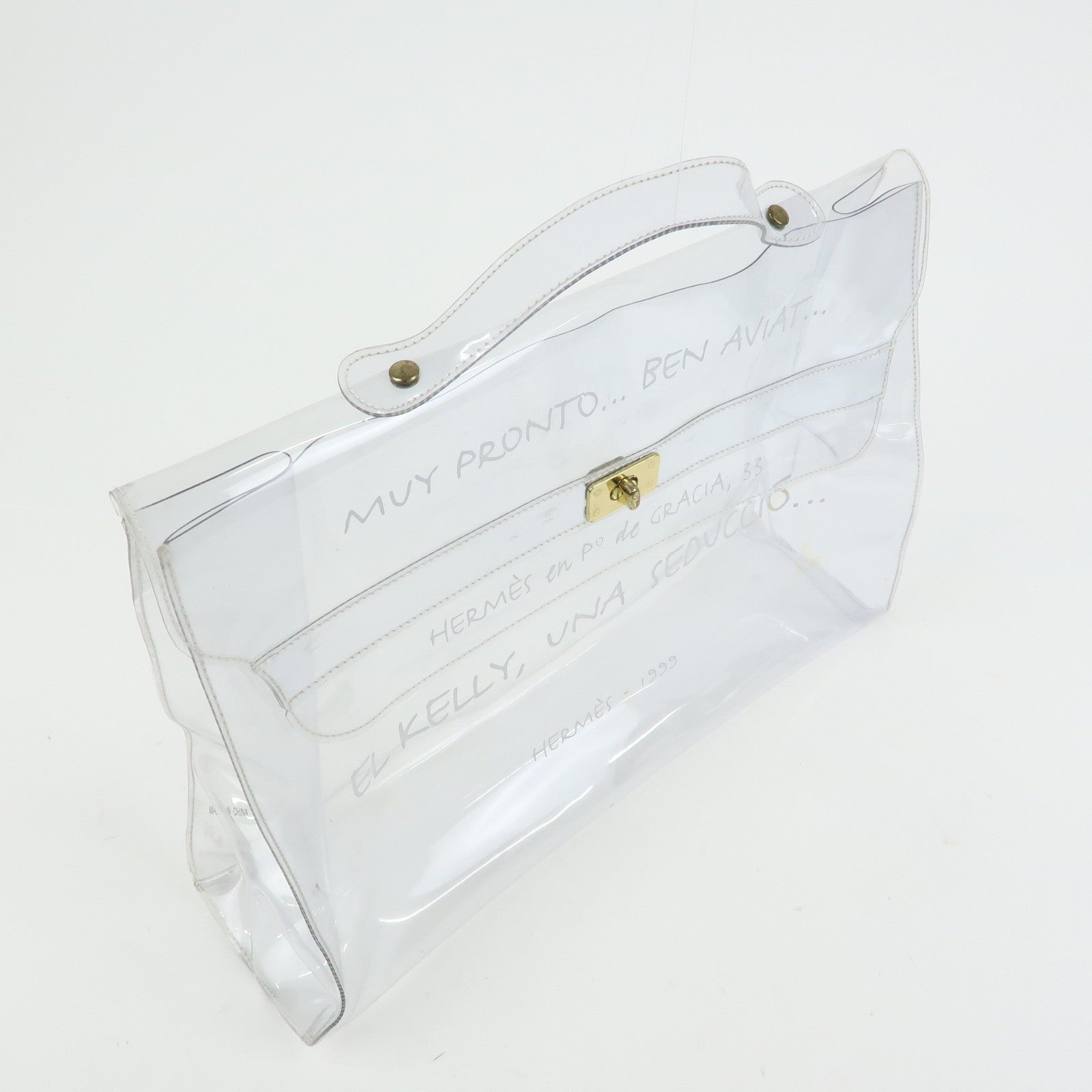 HERMES Kelly Vinyl Hand Bag Clear Transparent Gold