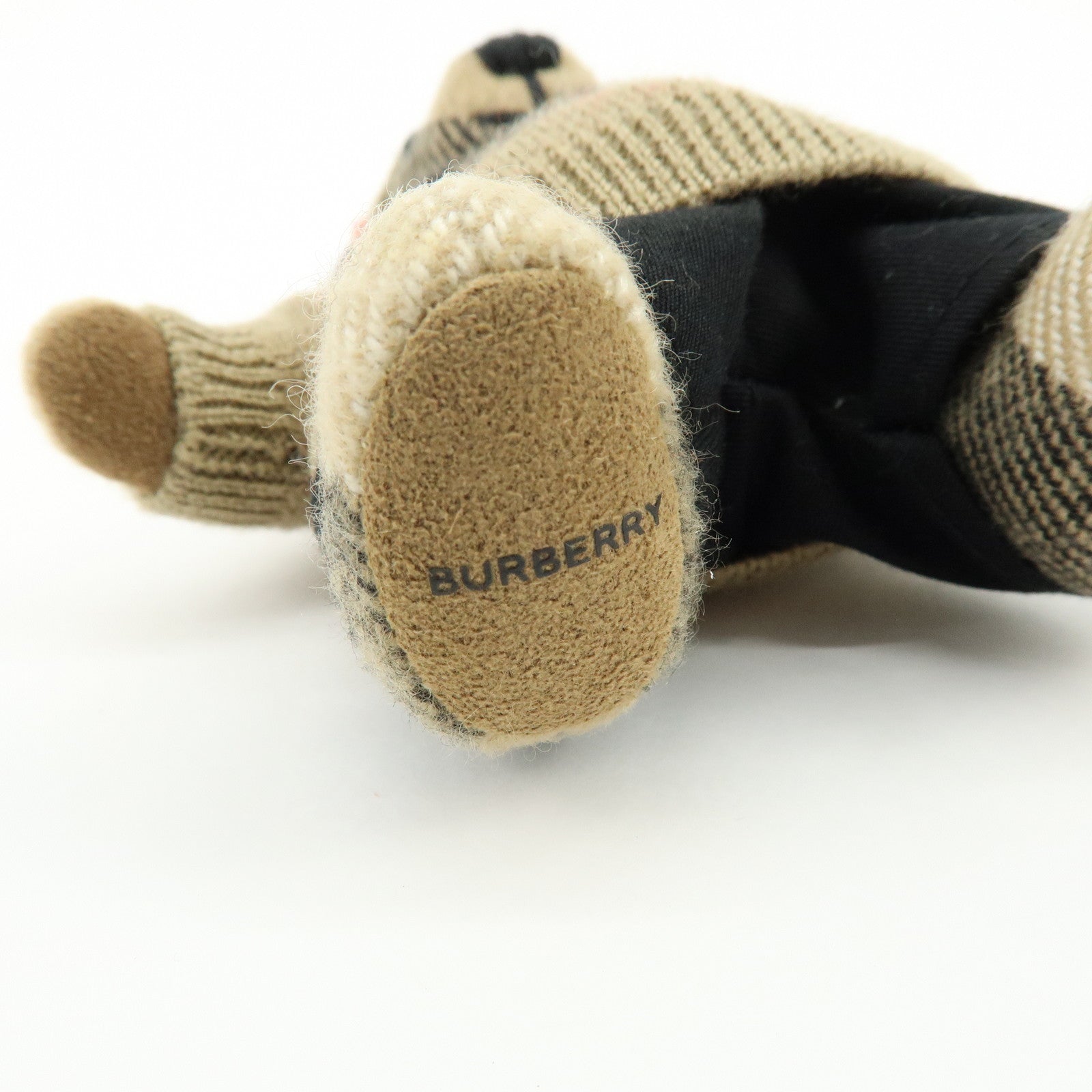 Burberry Teddy Bear Cashmere Wool Leather Bag Charm Key Holder Beige