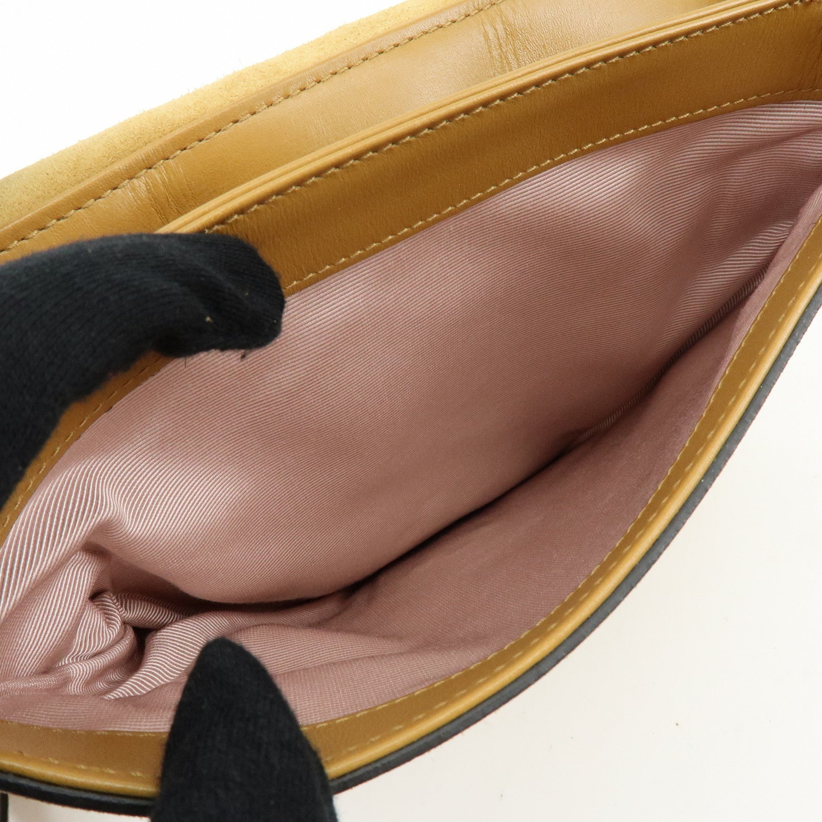 GUCCI Arli Double G Suede Leather Shoulder Crossbody Bag Beige Brown