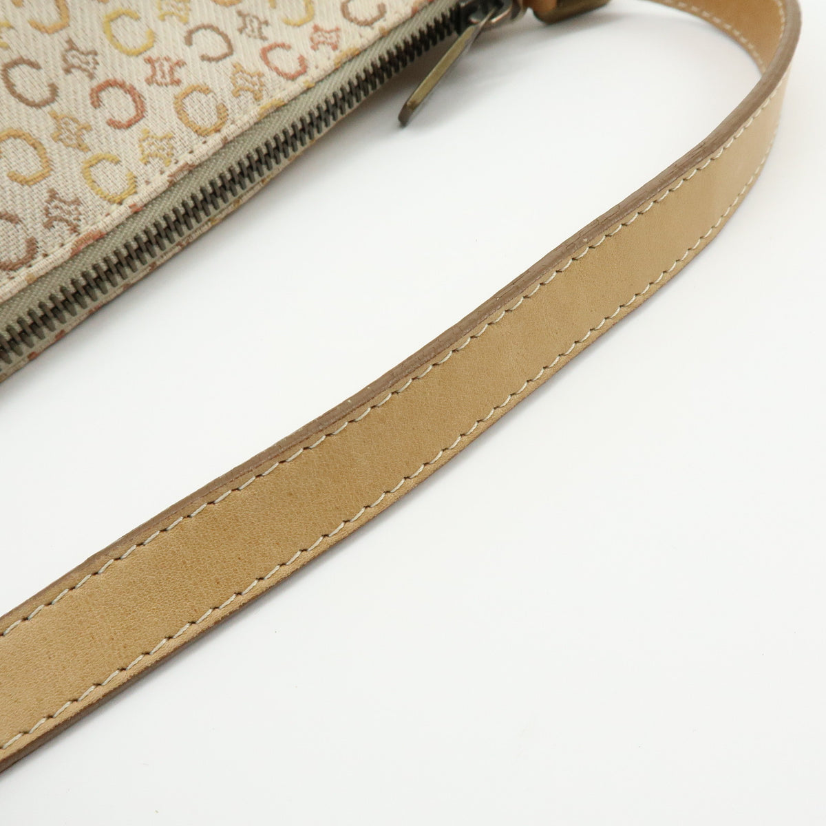 CELINE C Macadam Canvas Leather Shoulder Bag Hand Bag Beige