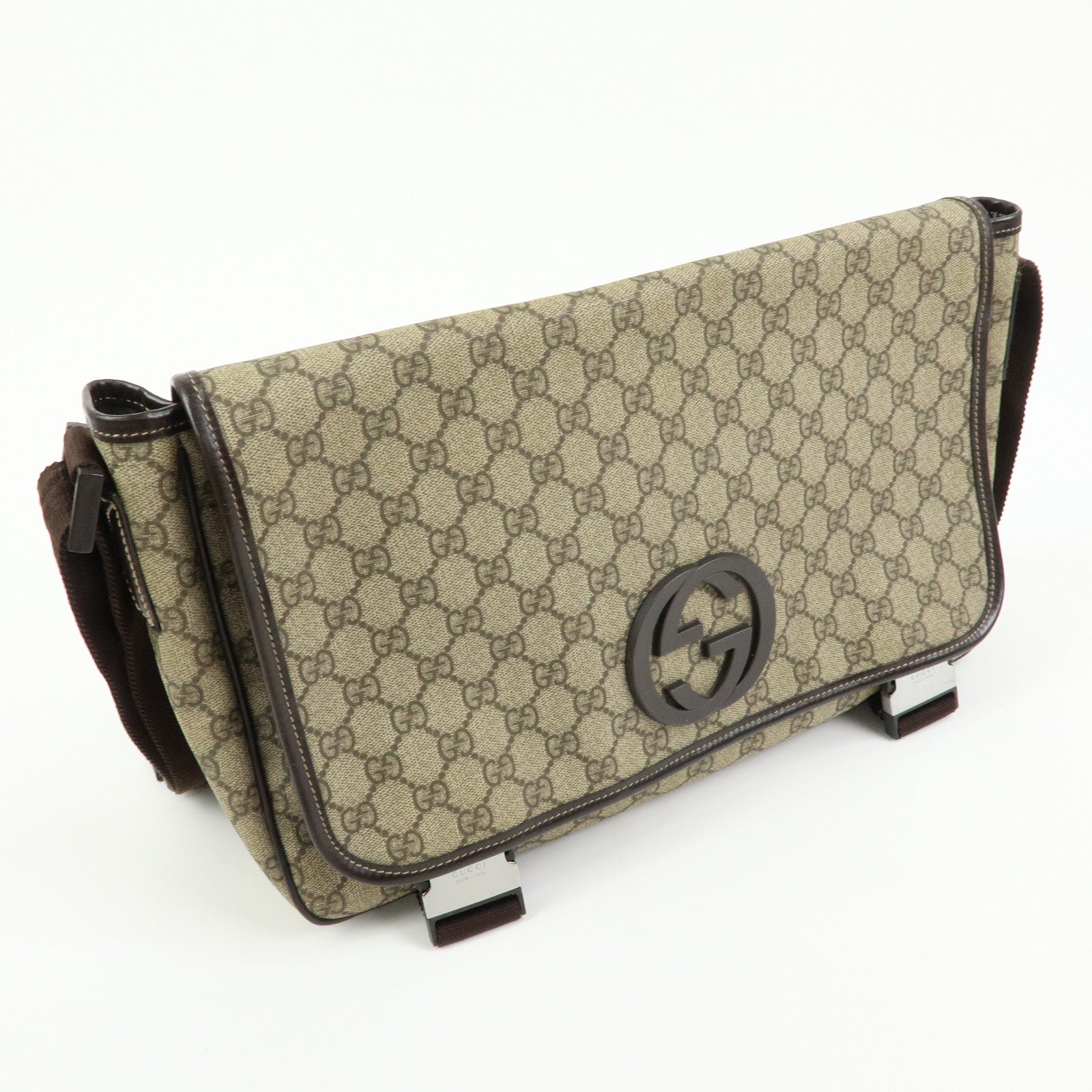 GUCCI Interlocking G GG Supreme Leather Shoulder Bag Brown 223661