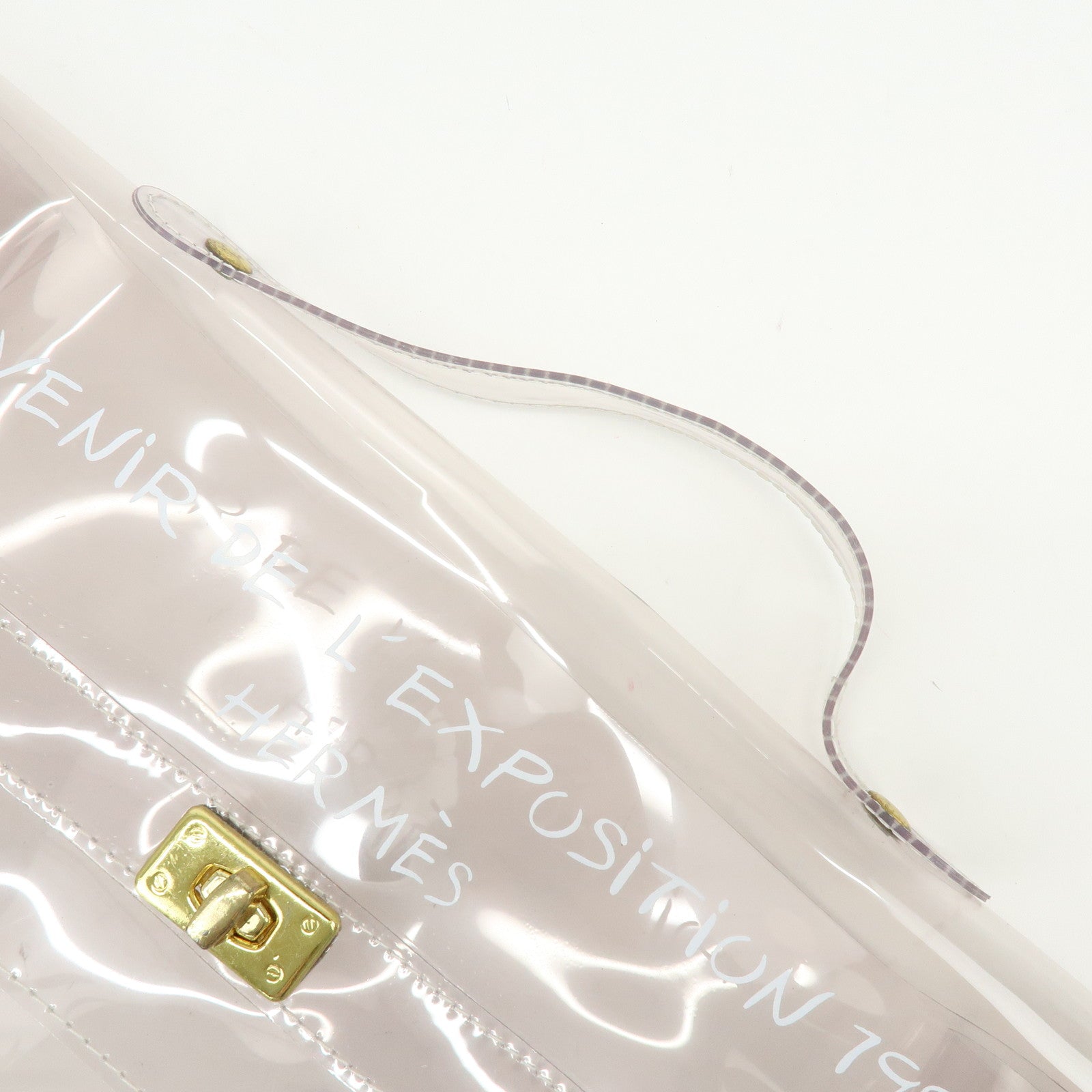 HERMES Kelly Vinyl Hand Bag Clear Transparent Gold