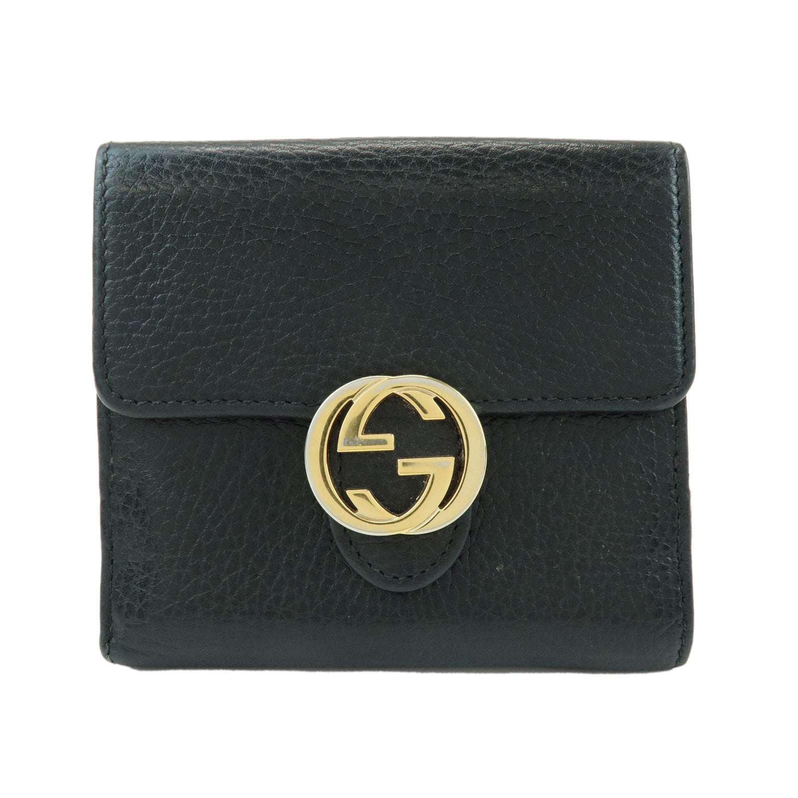 GUCCI Interlocking G Leather Bi-fold Compact Wallet Black 615525
