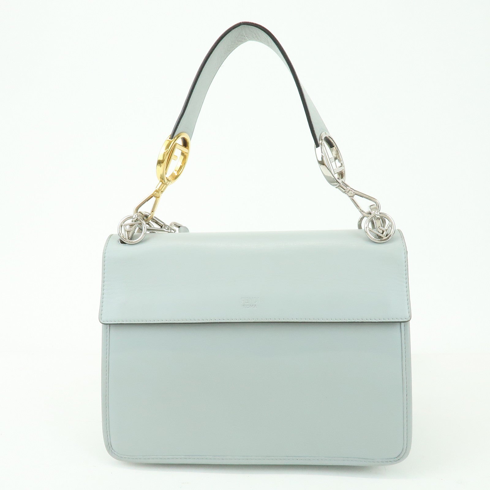 FENDI KAN I Leather 2Way Bag Shoulder Bag Hand Bag Gray