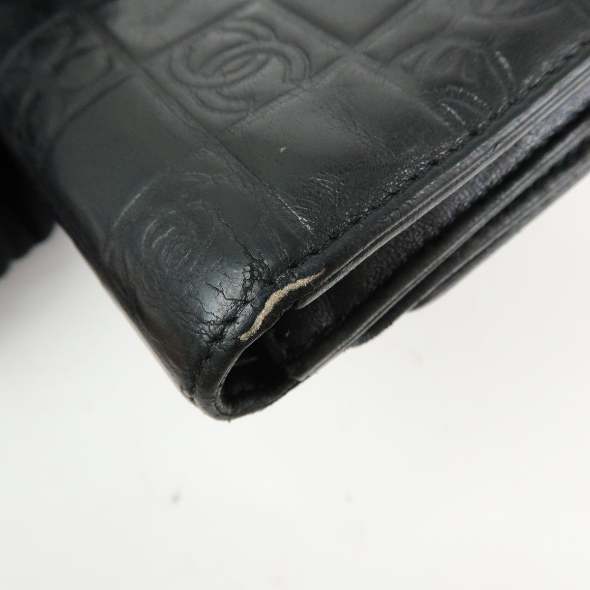 CHANEL Icon Line COCO Mark Lamb Skin W Hook Compact Wallet Black