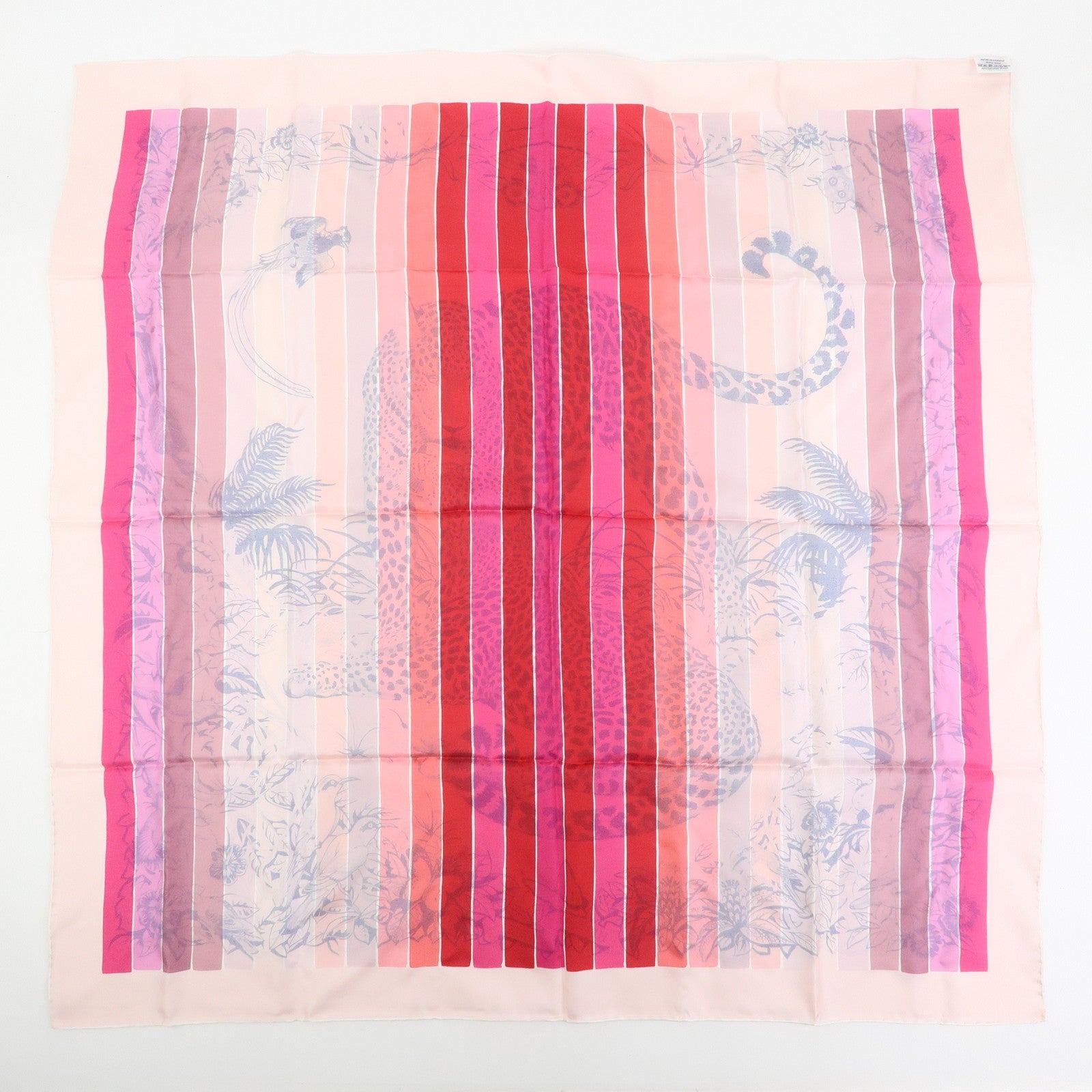 HERMES Carre 90 Silk 100% Scarf JUNGLE LOVE Stripe Pink Red Purple