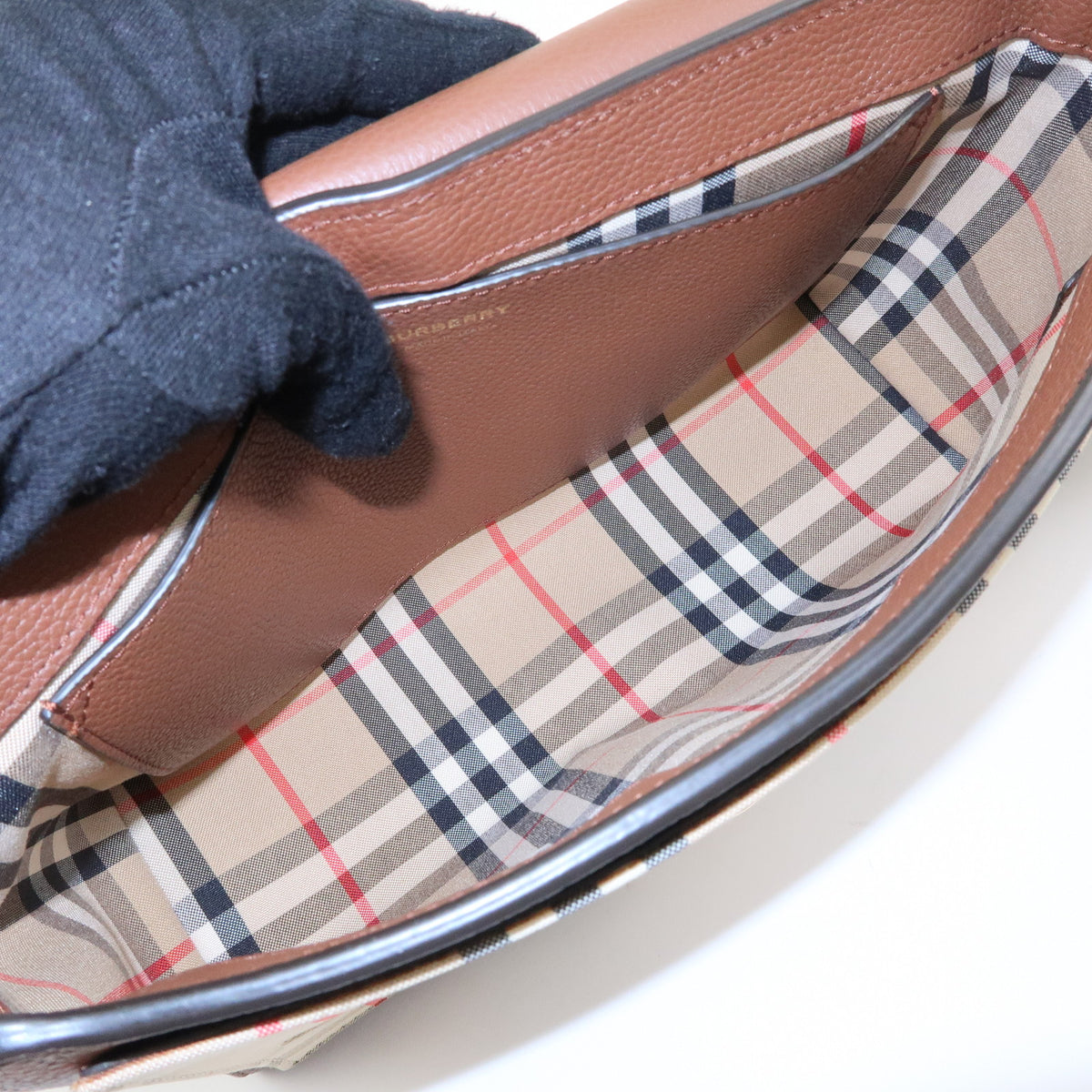 BURBERRY Nova Plaid Leather Canvas Shoulder Bag Crossbody Bag Brown